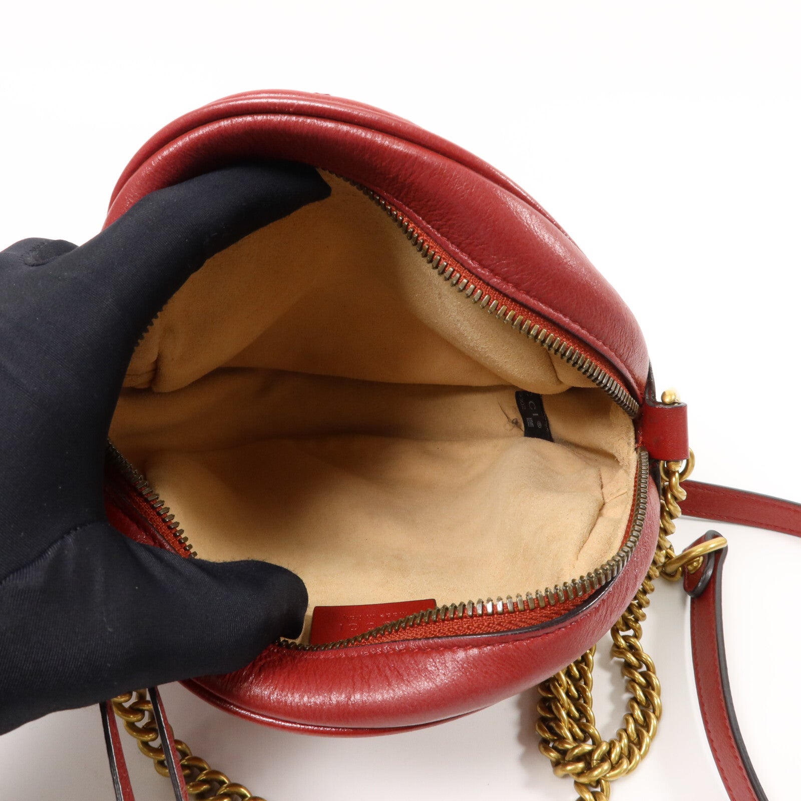 GUCCI 牛皮皮革GG Marmont Round Bag鏈帶肩背袋
