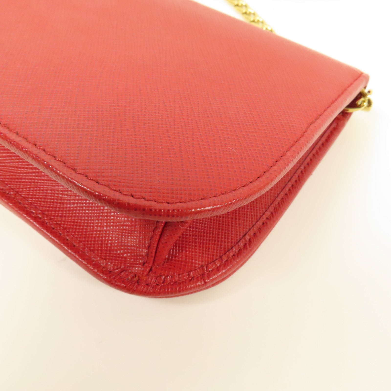 PRADA GHW Chain Wallet Shoulder Bag Saffiano Leather Red