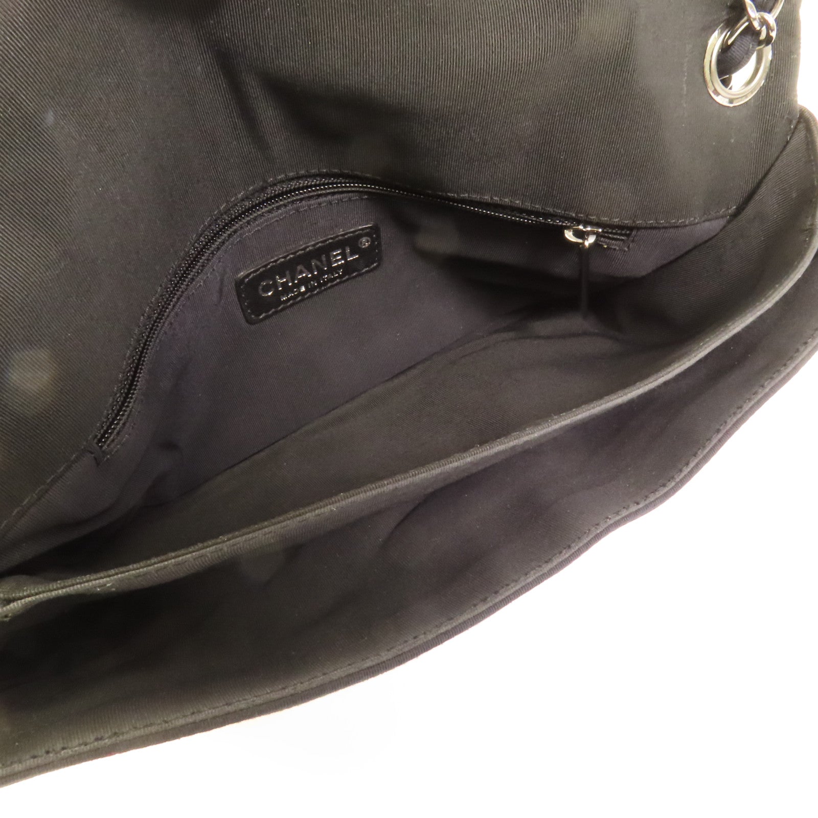 CHANEL 帆布Chain Shoulder銀扣鏈帶肩背袋