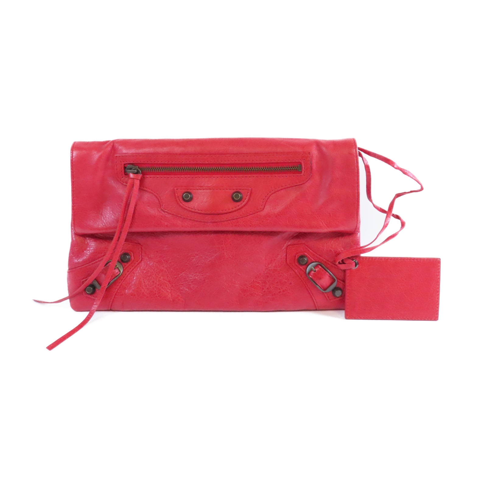 BALENCIAGA 【激減優惠】牛皮皮革Pouch金扣手拿包紅色