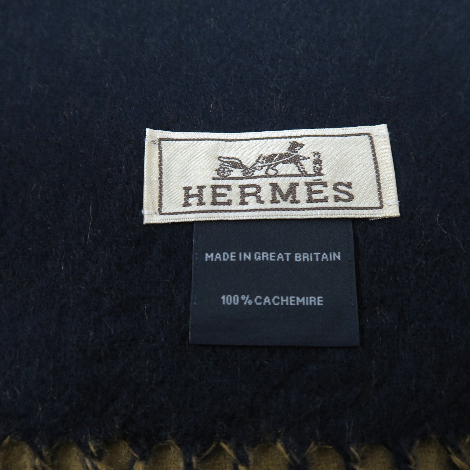HERMES **【激減優惠】羊絨Scarf圍巾駝色/深藍色