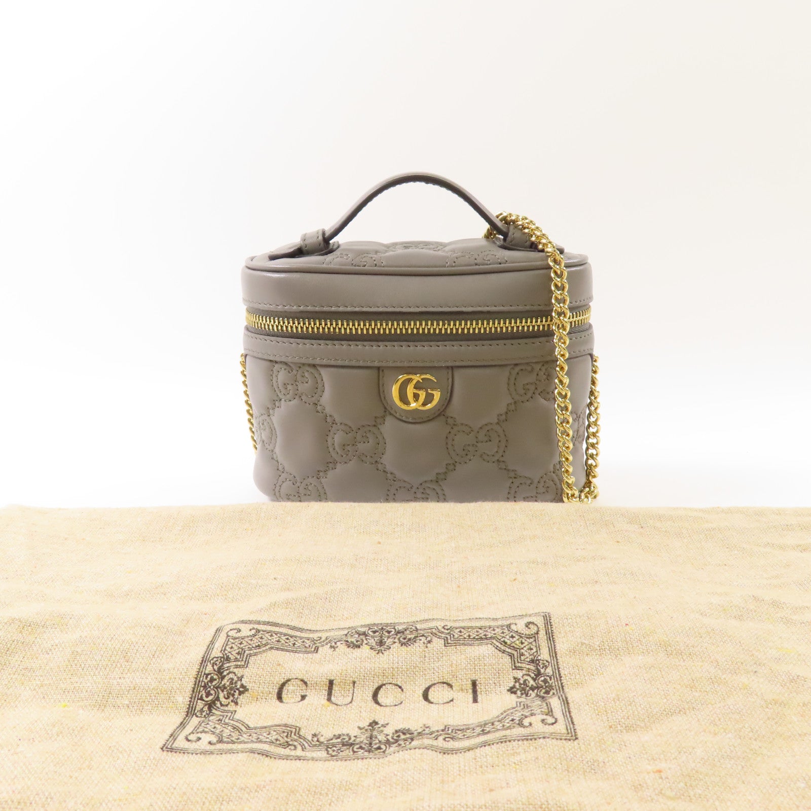 GUCCI 皮革Matelasse Top Handle Mini鏈帶肩背袋