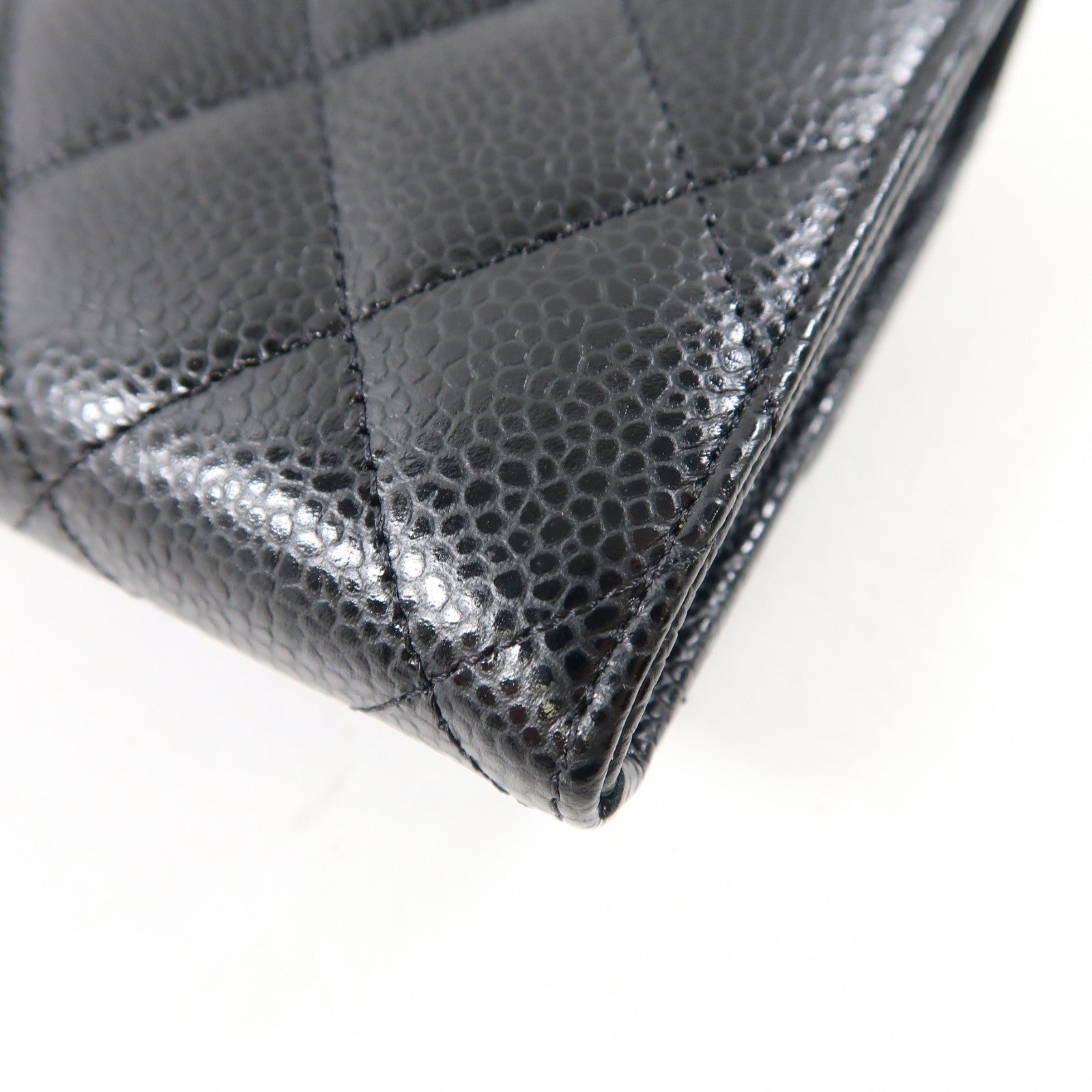 CHANEL 菱格牛皮皮革Long Wallet金扣長錢包黑色