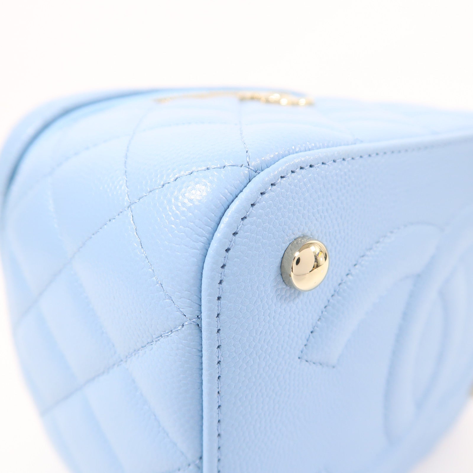 CHANEL CC GHW Vanity Bag Chain 2 Way Shoulder Bag Calfskin Leather Blue