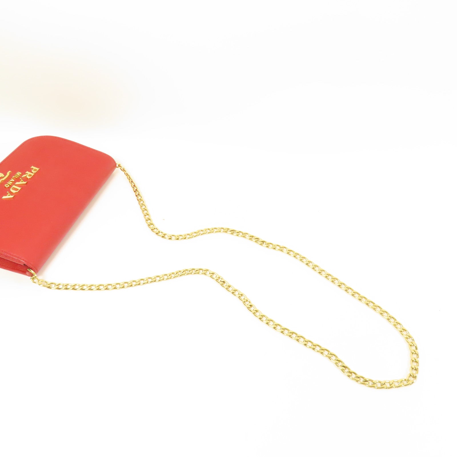 PRADA GHW Chain Wallet Shoulder Bag Saffiano Leather Red