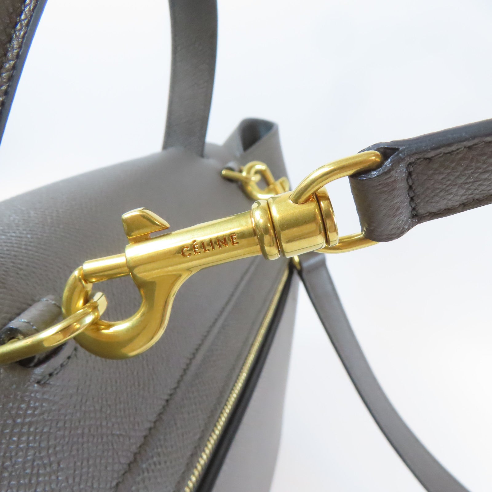CELINE 牛皮皮革Belt Bag金扣手挽肩背兩用袋灰色