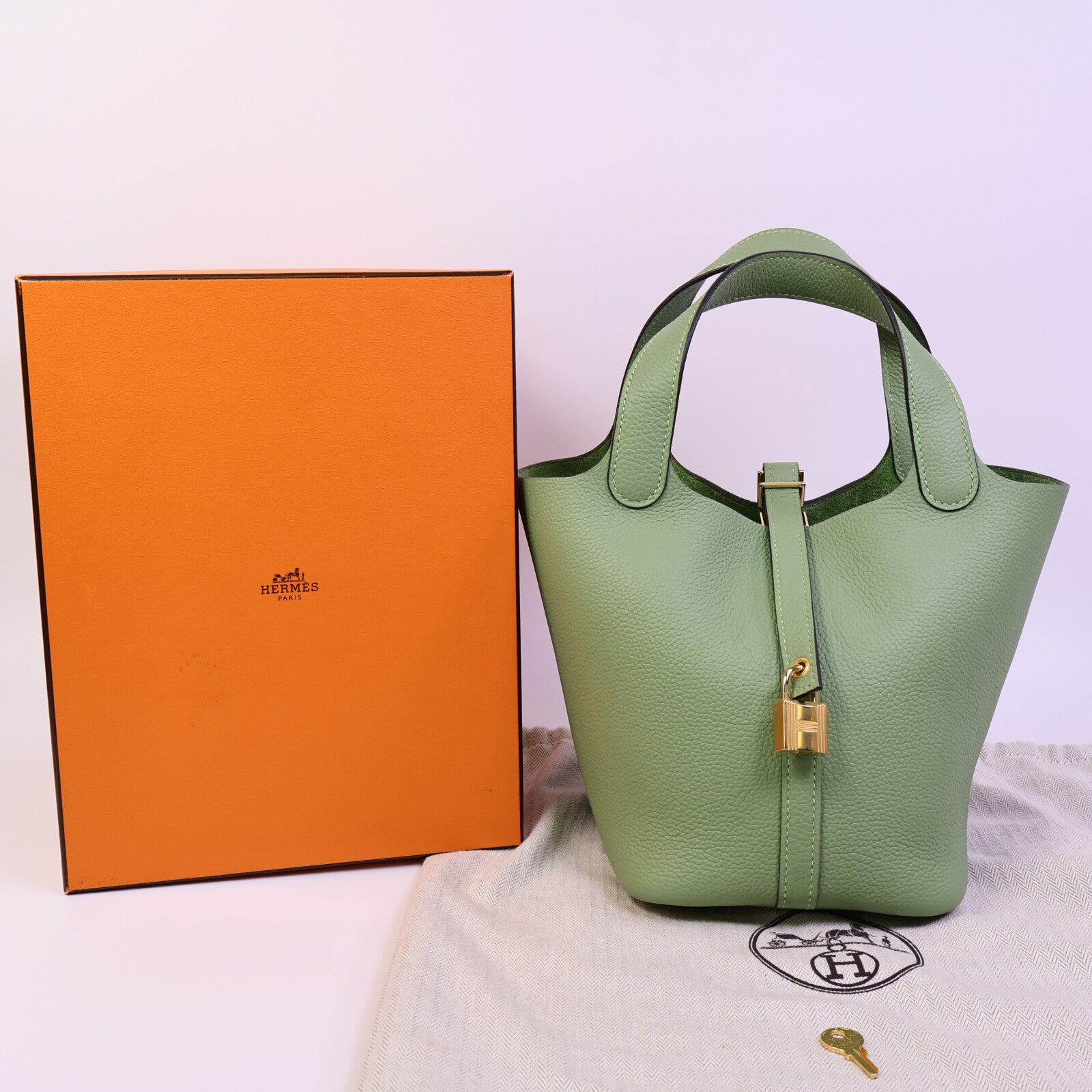 HERMES Maurice皮革Picotin PM手挽袋Vert Criquet
