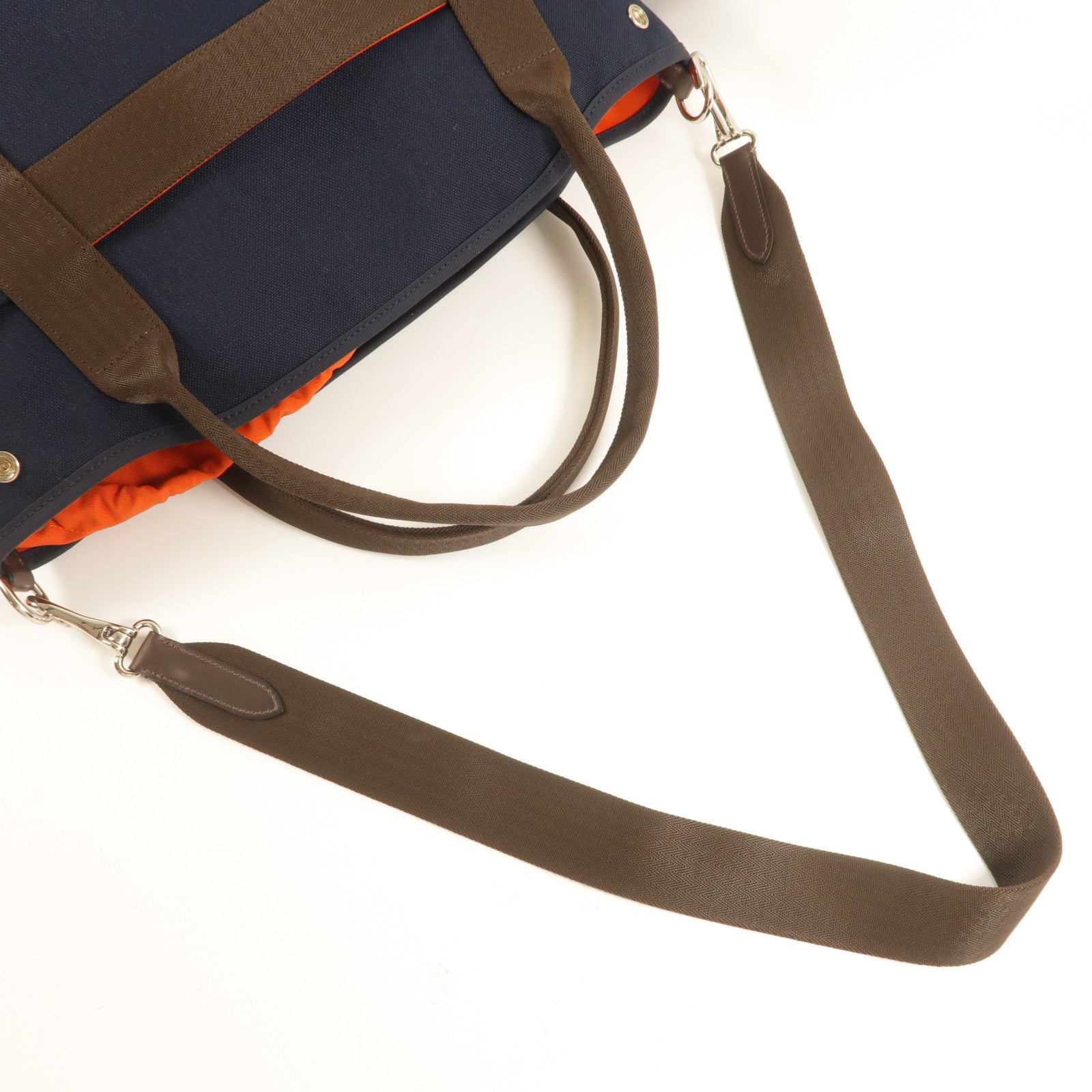 HERMES Sucked Pansage Groom Tote Bag 2 Way Shoulder Bag Canvas Blue