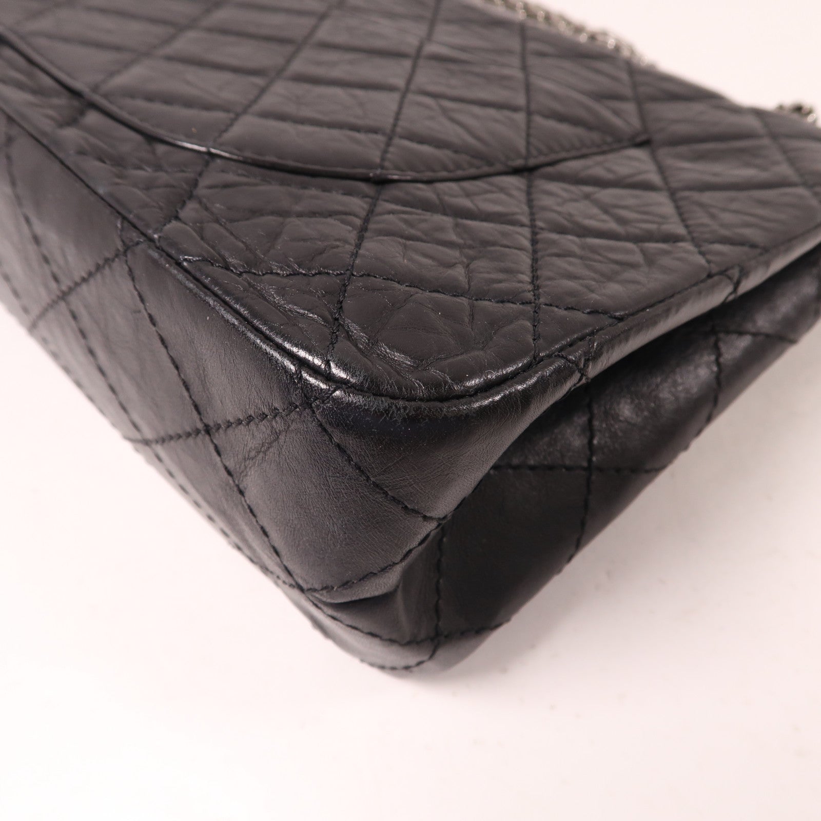 CHANEL 皮革Maxi Classic銀扣鏈帶肩背袋金屬灰色