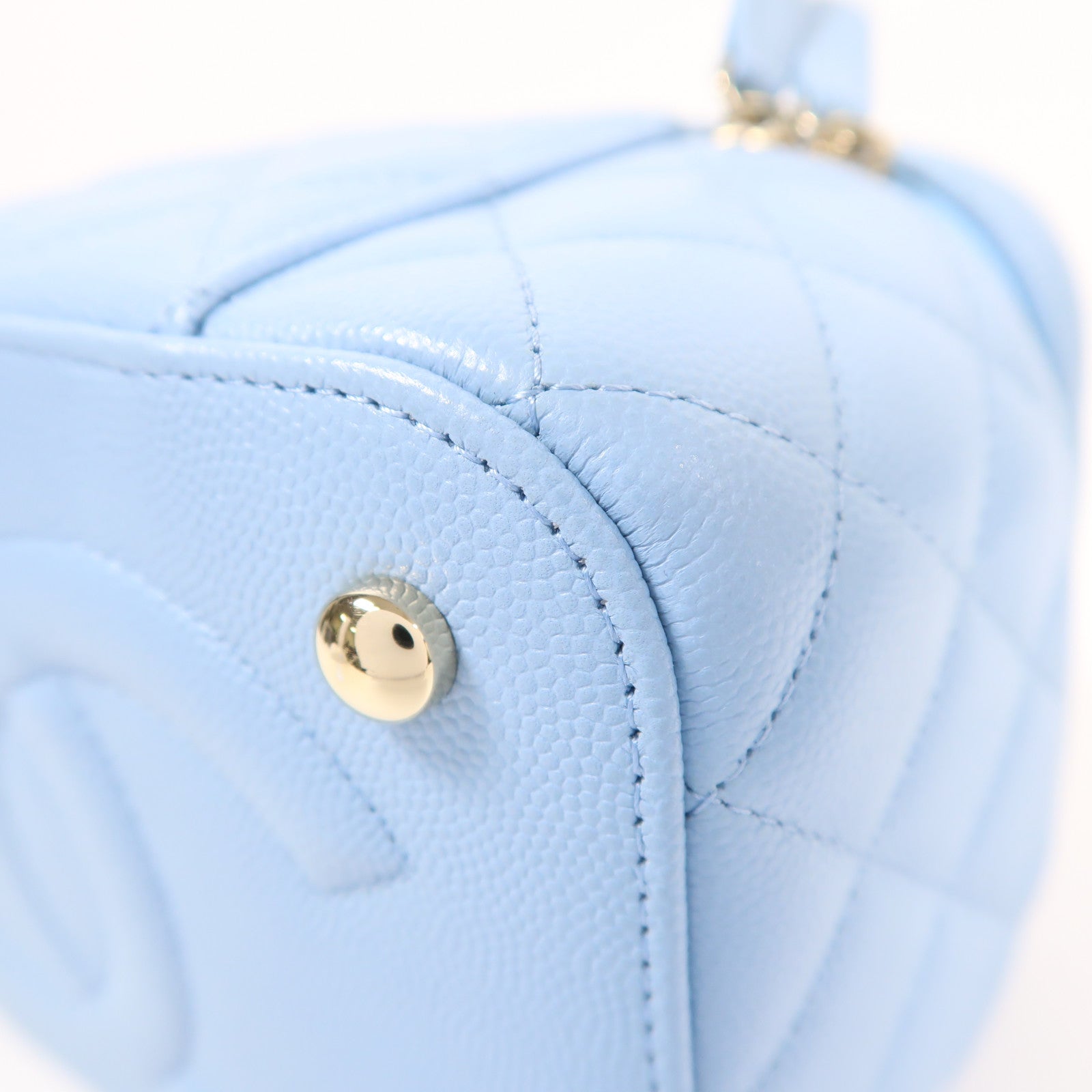 CHANEL CC GHW Vanity Bag Chain 2 Way Shoulder Bag Calfskin Leather Blue