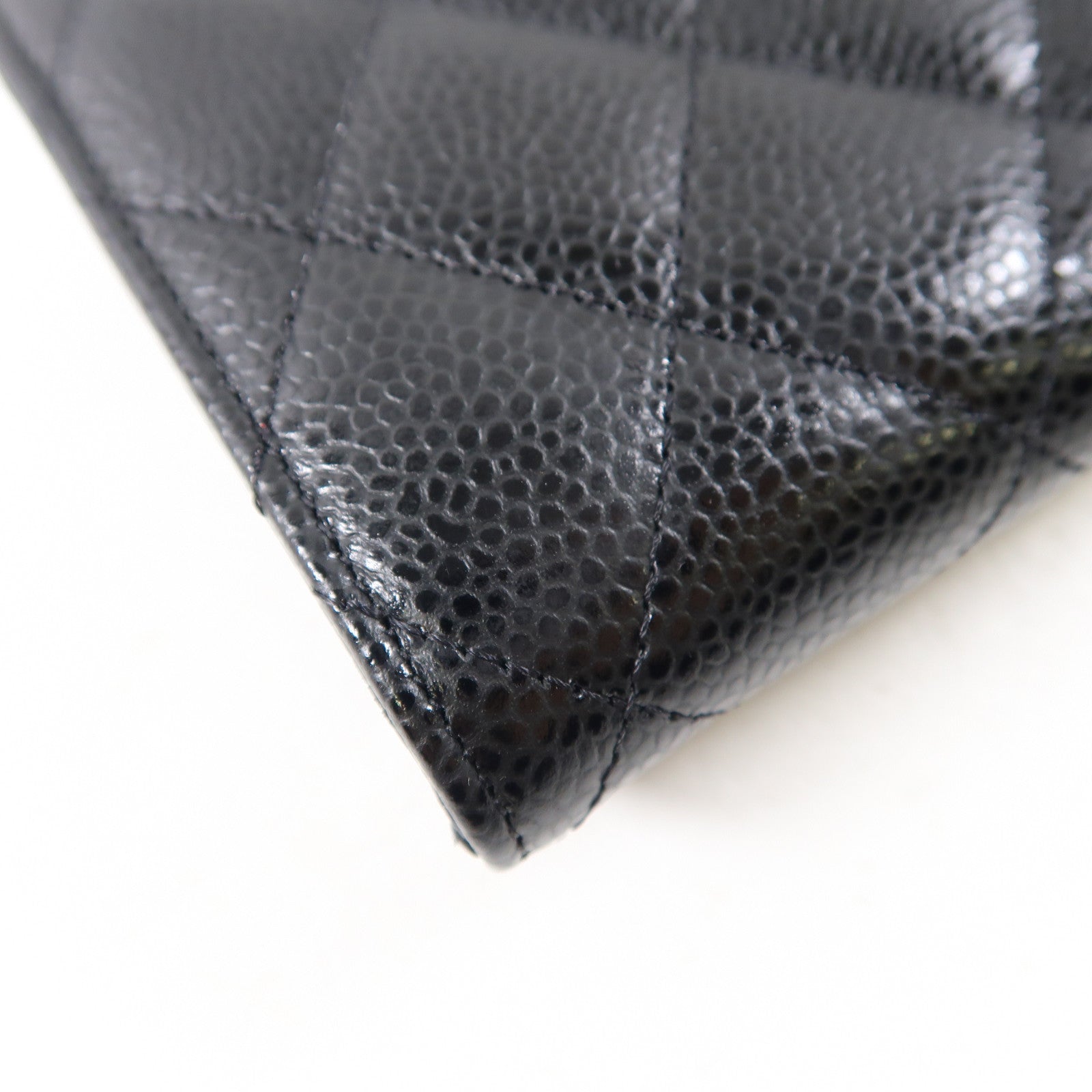 CHANEL 菱格牛皮皮革Long Wallet金扣長錢包黑色
