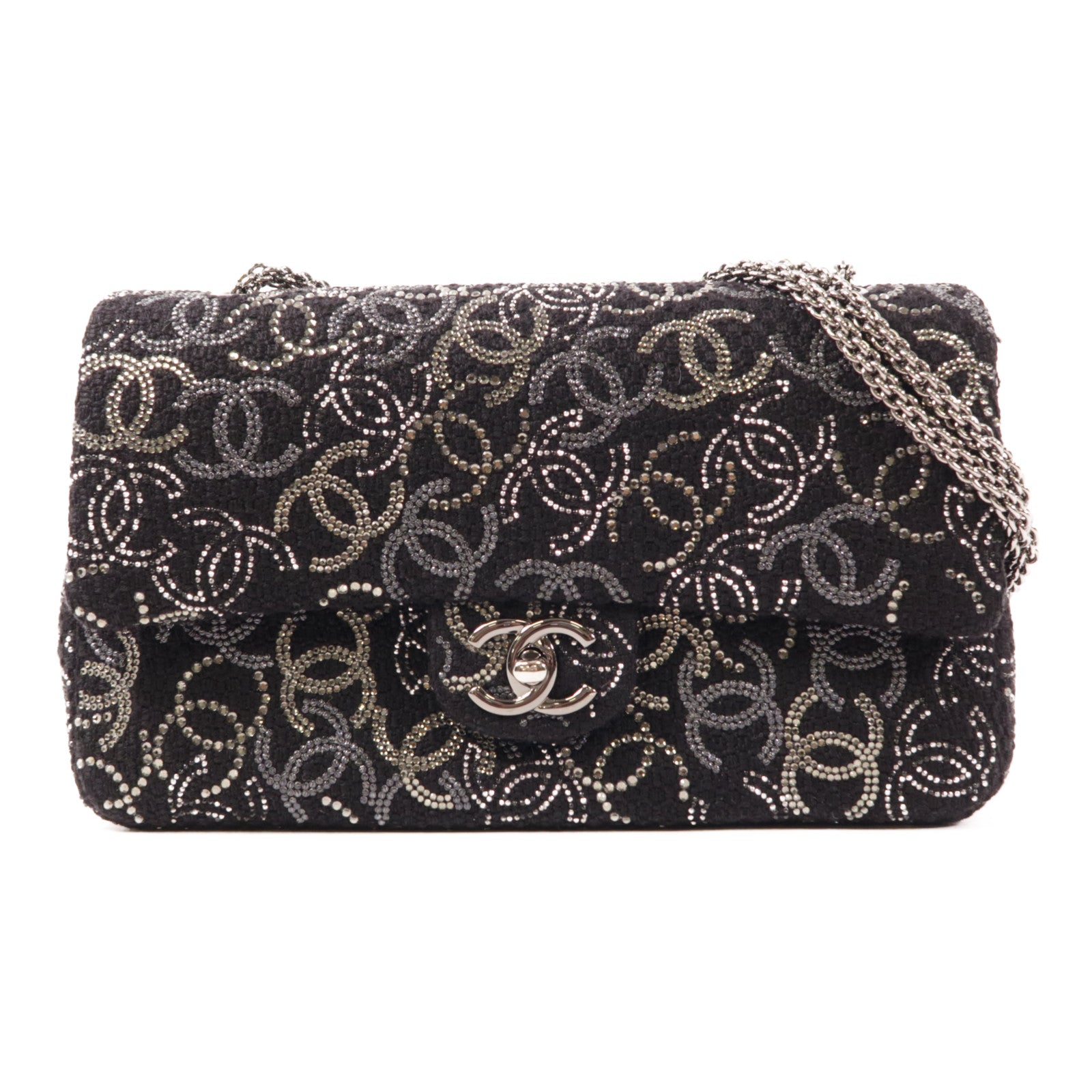 CHANEL Tweed Chain Shoulder銀扣肩背袋