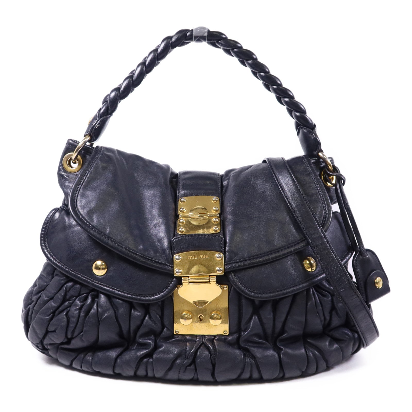 Miu Miu 羊皮皮革2 Way Shoulder Bag金扣手挽肩背兩用袋