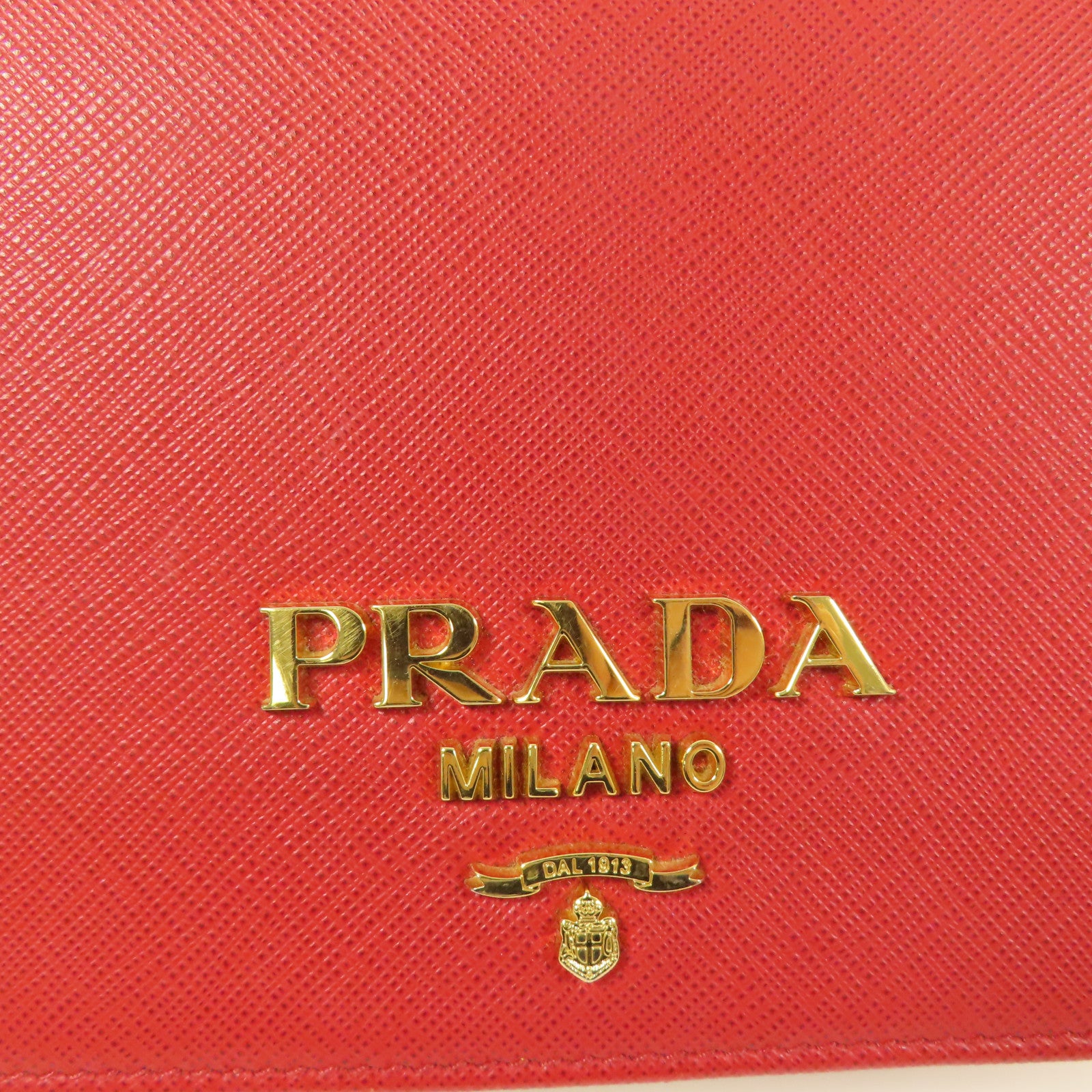 PRADA GHW Chain Wallet Shoulder Bag Saffiano Leather Red