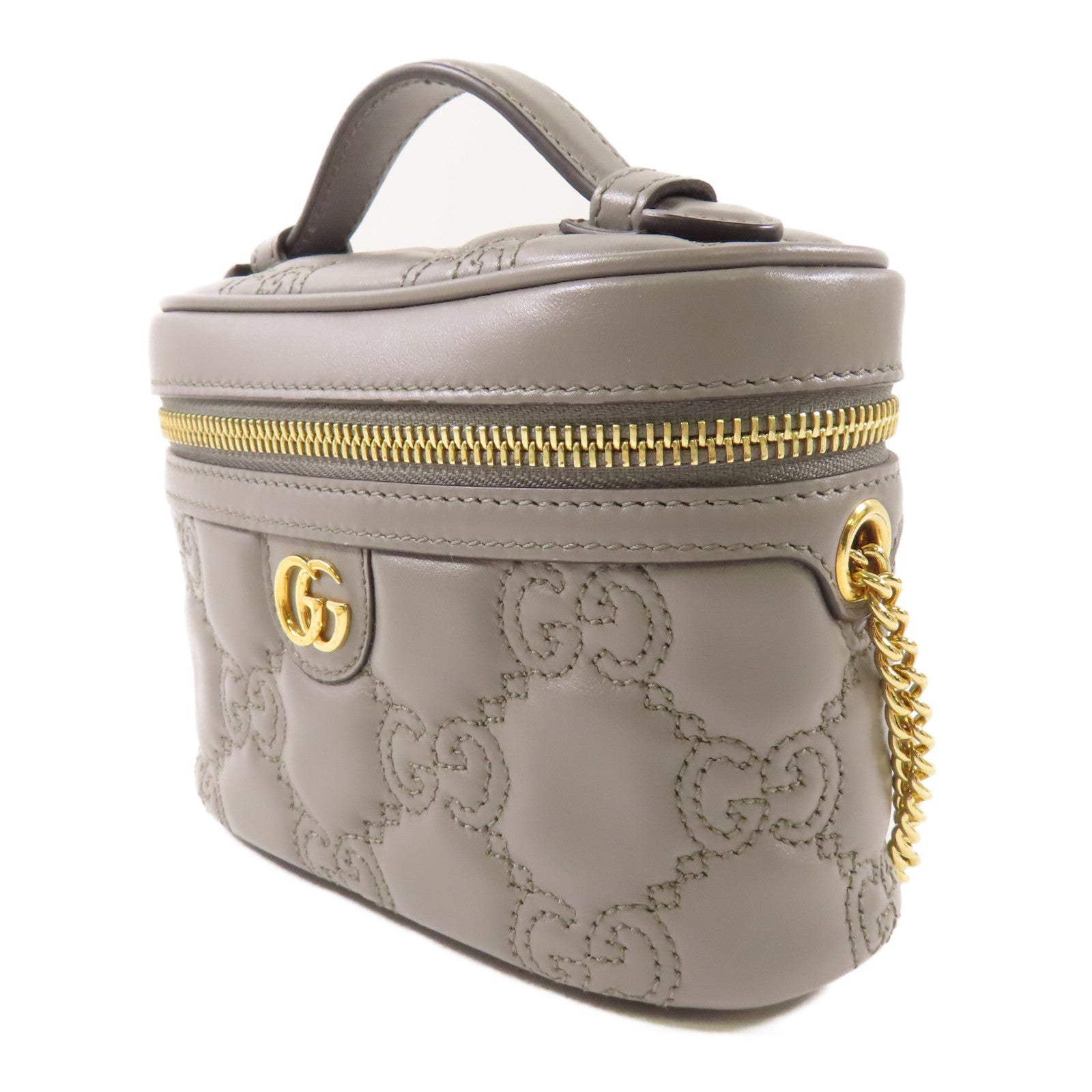 GUCCI 皮革Matelasse Top Handle Mini鏈帶肩背袋