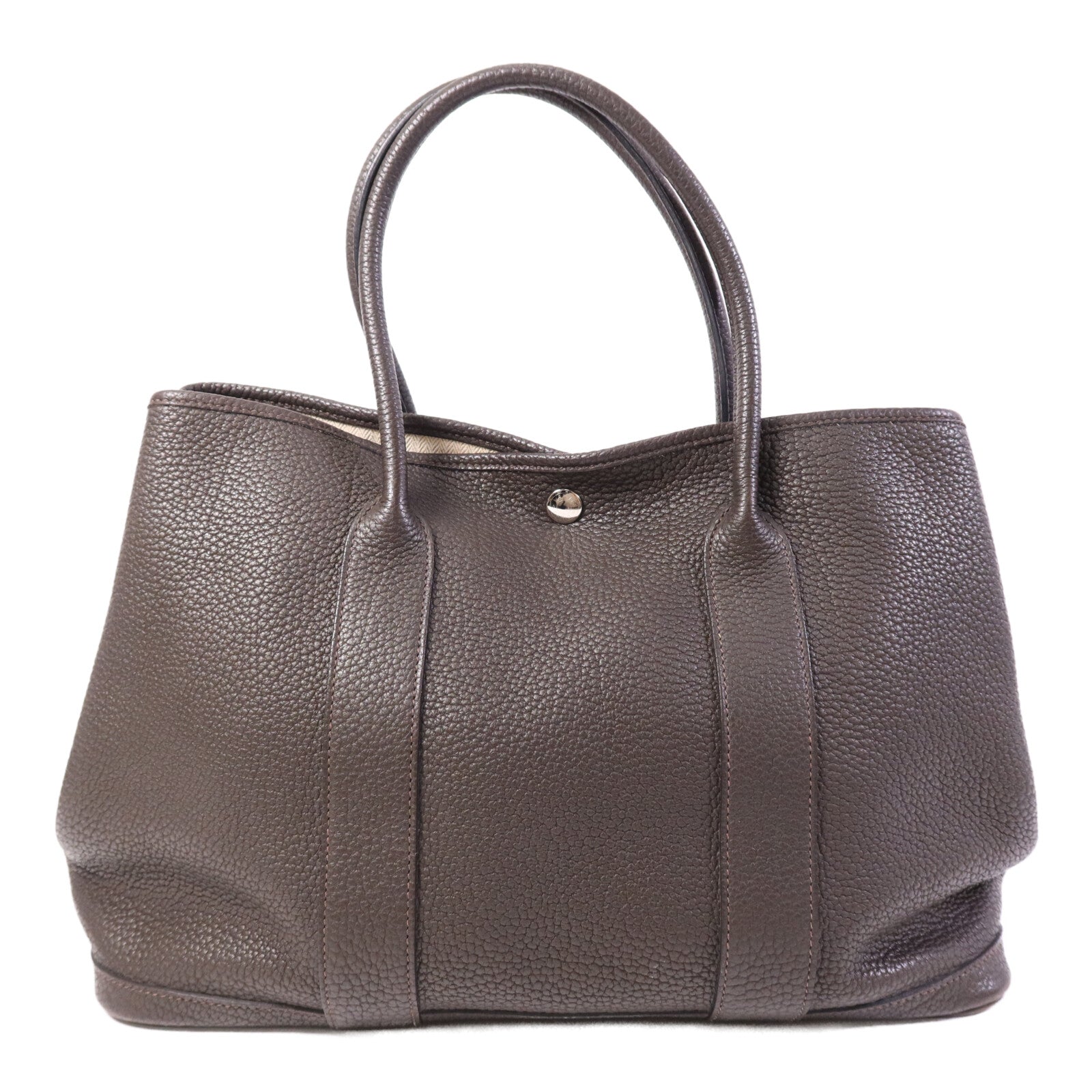 HERMES Negonda皮革GardenParty PM銀扣手挽袋Chocolat