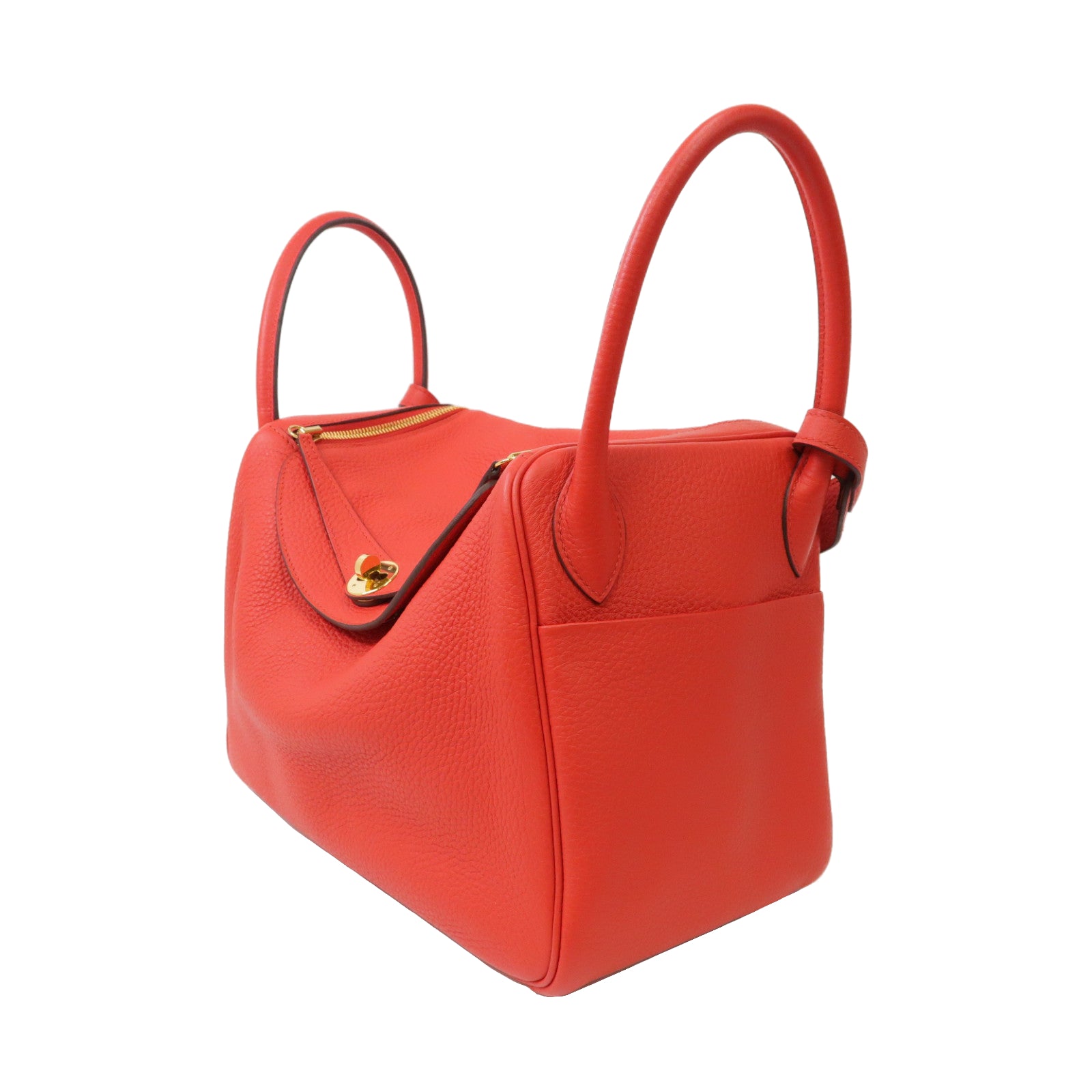 HERMES 【清倉大減價】Clemence皮革Lindy 30金扣手挽肩背兩用袋Rouge Tomate蕃茄紅色