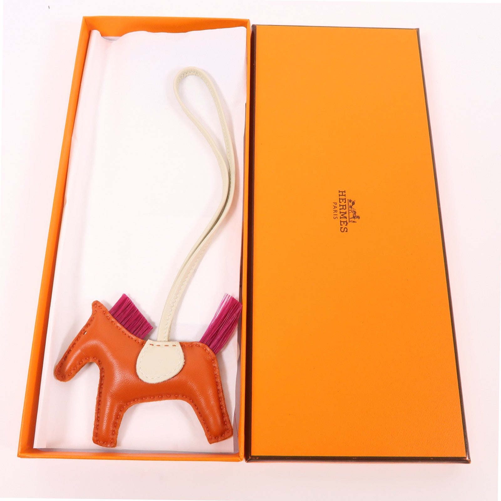 HERMES Milo皮革Rodeo PM掛飾Orange/Pink