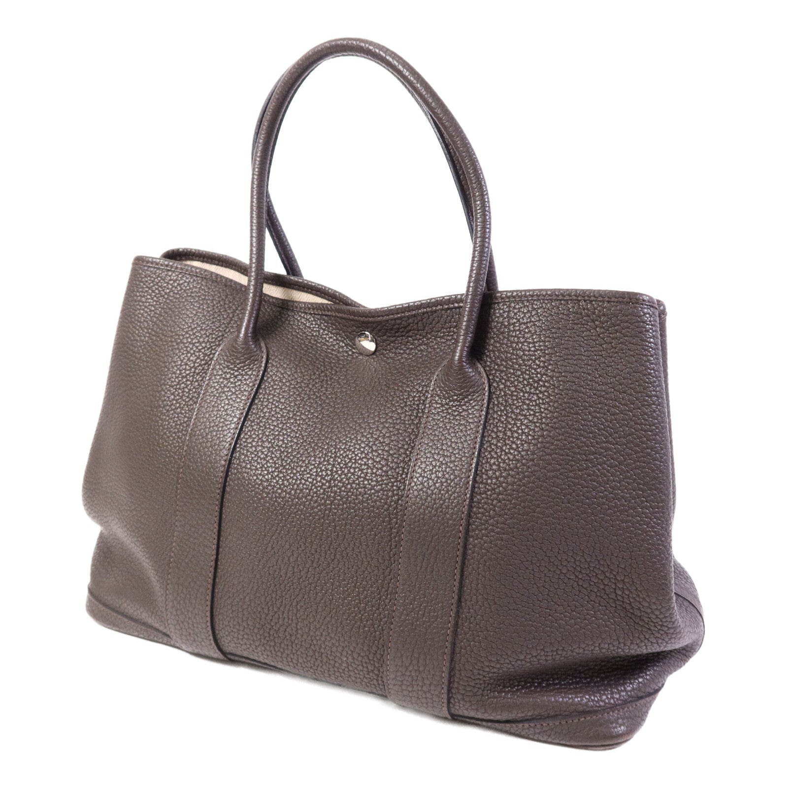 HERMES Negonda皮革GardenParty PM銀扣手挽袋Chocolat