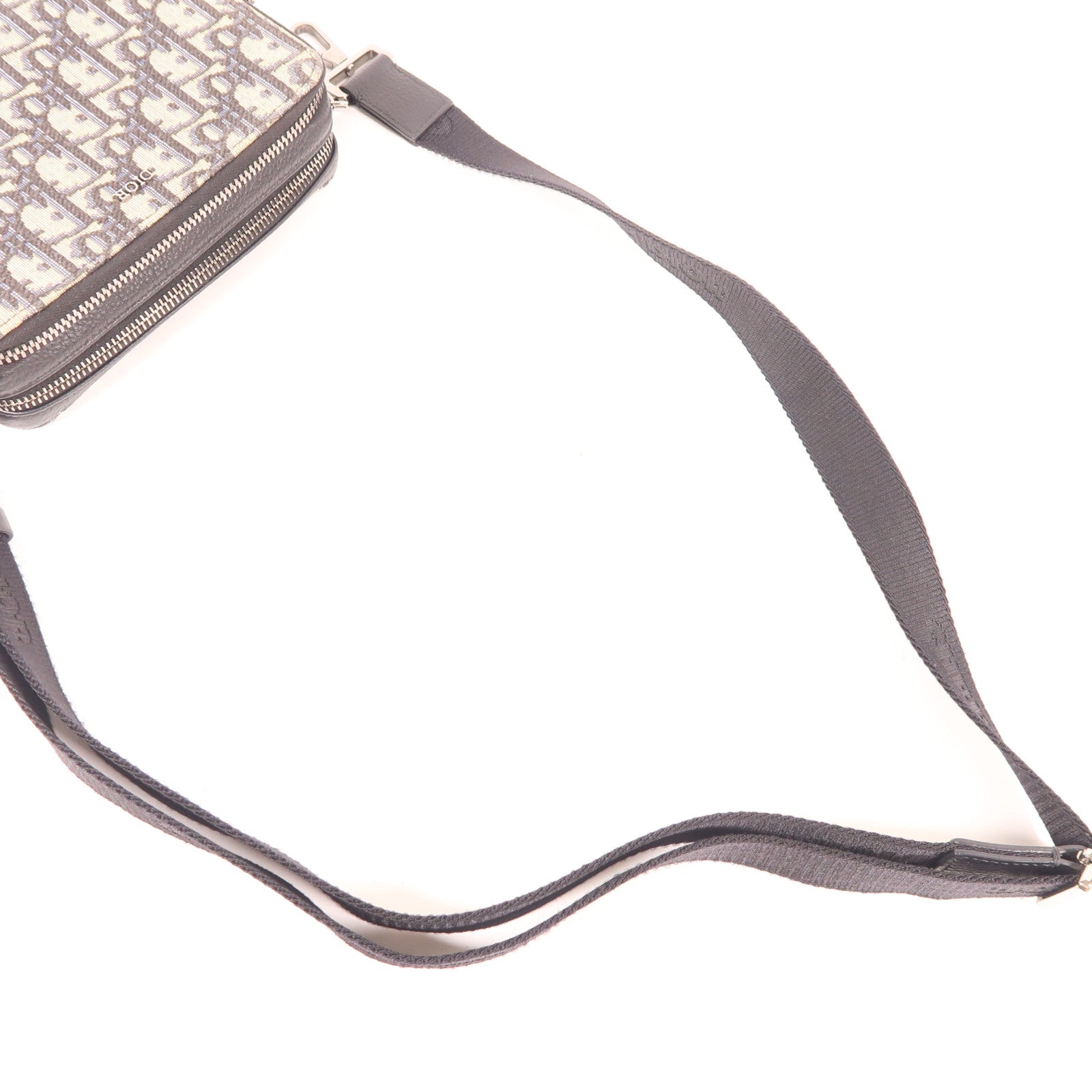 Dior 帆布Zipped Pouch with Strap銀扣肩背袋米色/黑色