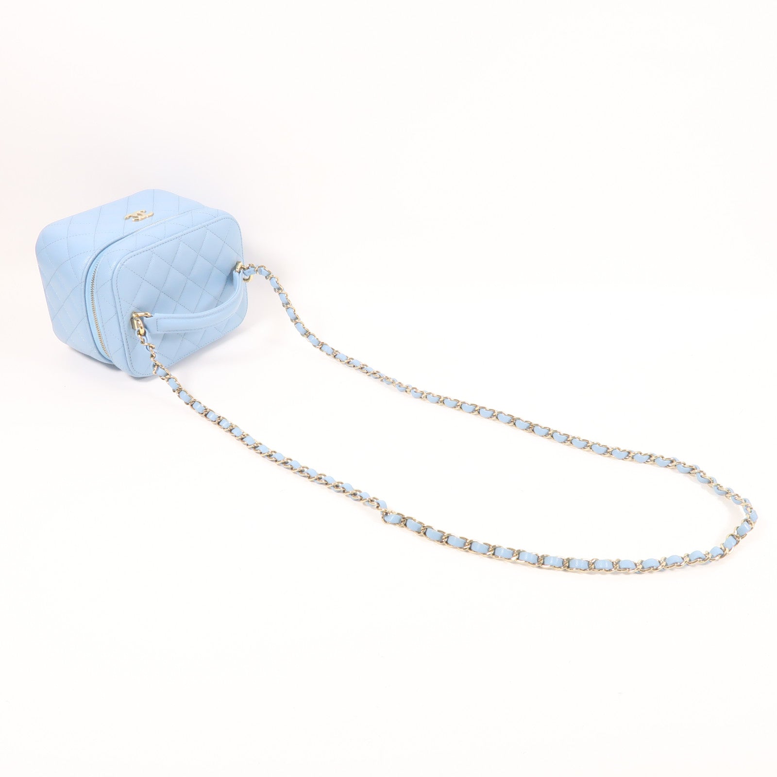 CHANEL CC GHW Vanity Bag Chain 2 Way Shoulder Bag Calfskin Leather Blue