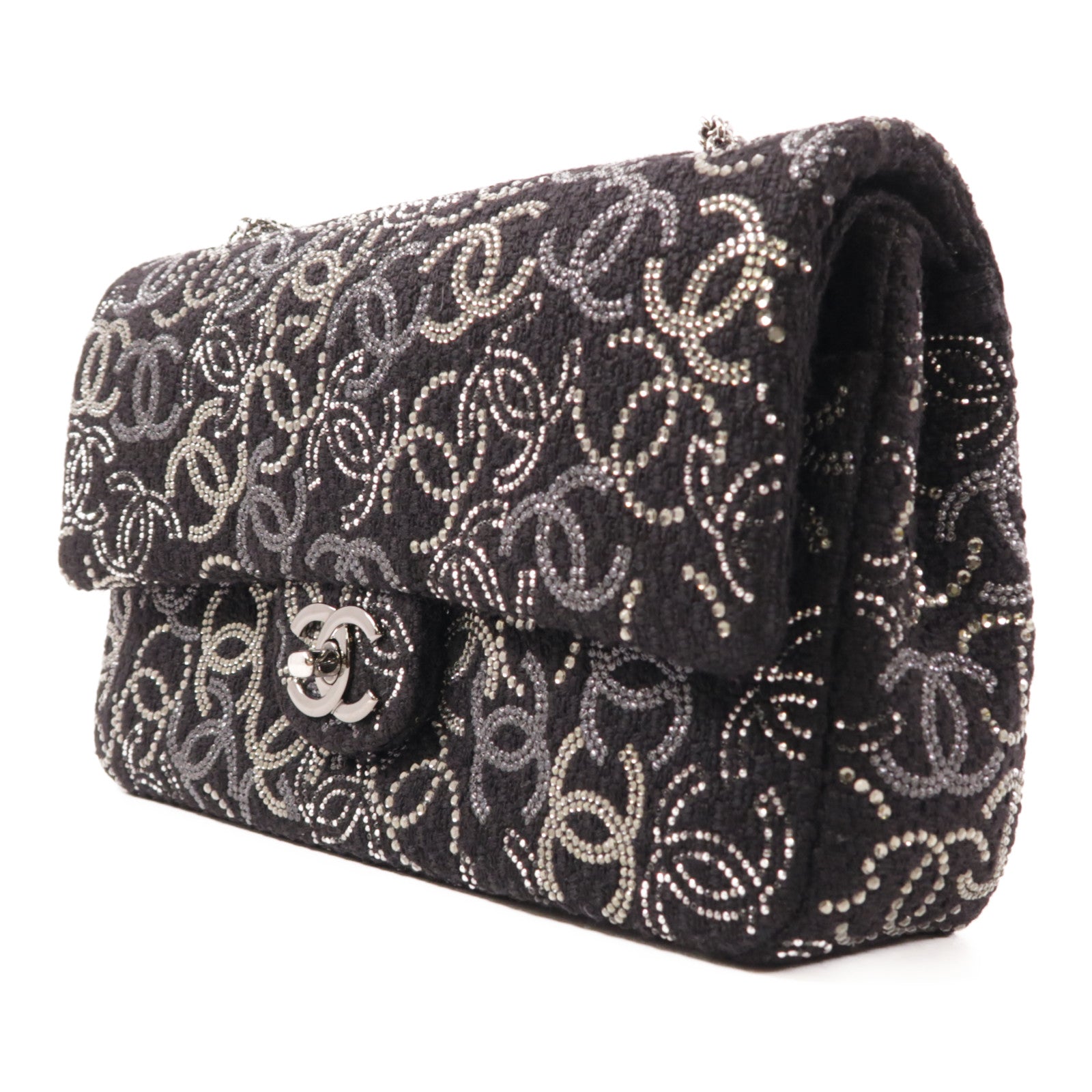 CHANEL Tweed Chain Shoulder銀扣肩背袋