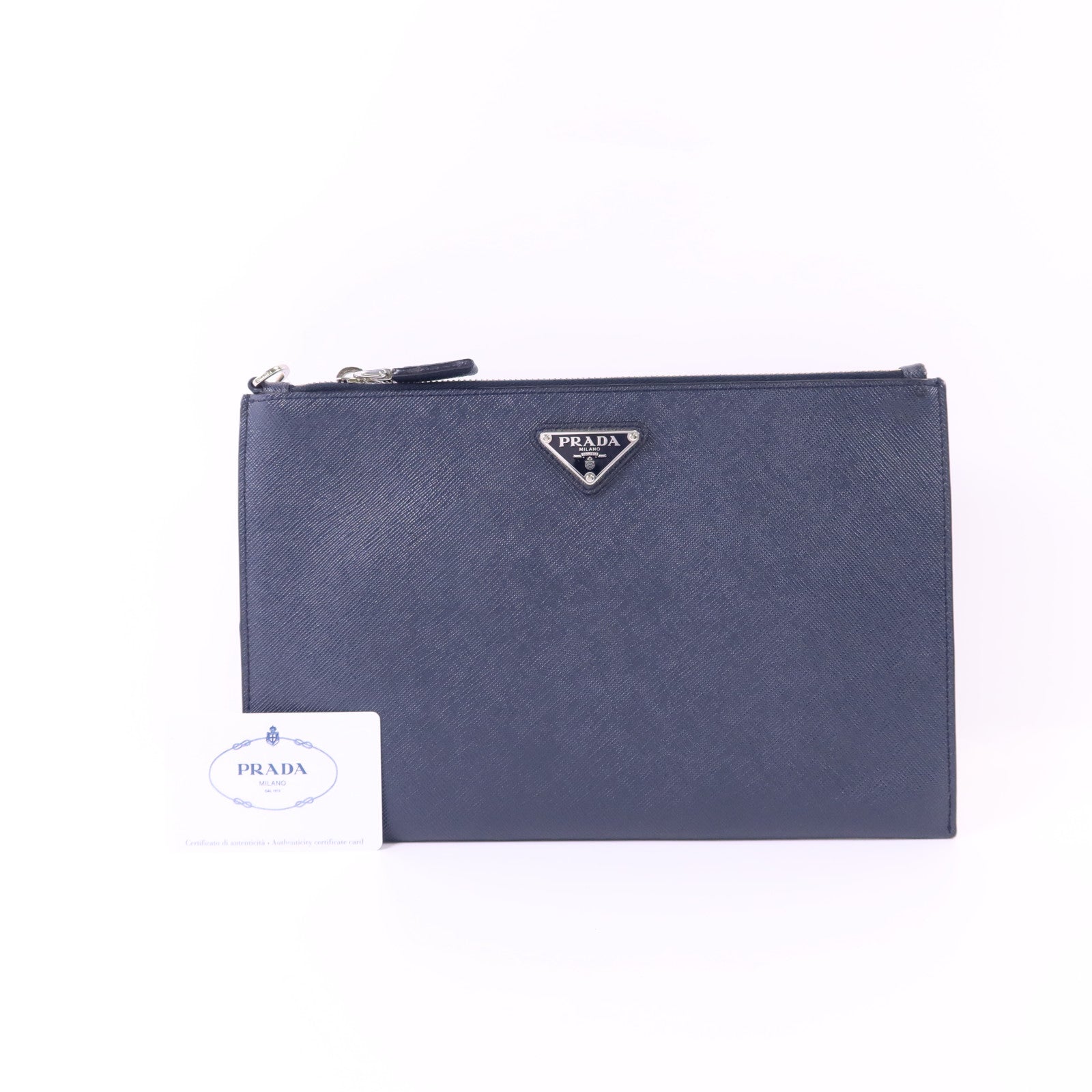 PRADA Saffiano皮革Pouch銀扣小袋