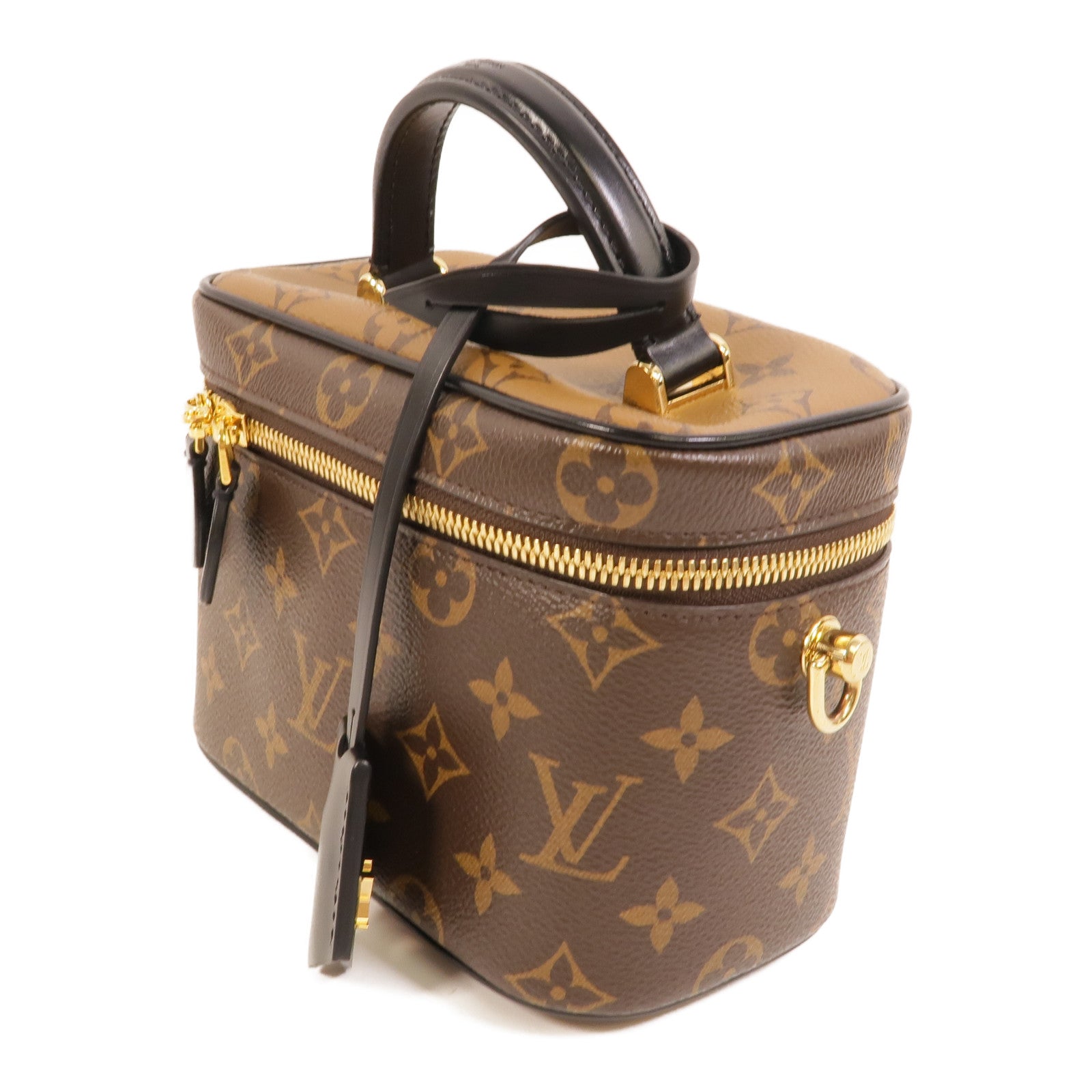 LOUIS VUITTON Monogram Reverse Vanity PM金扣手挽肩背兩用袋棕色