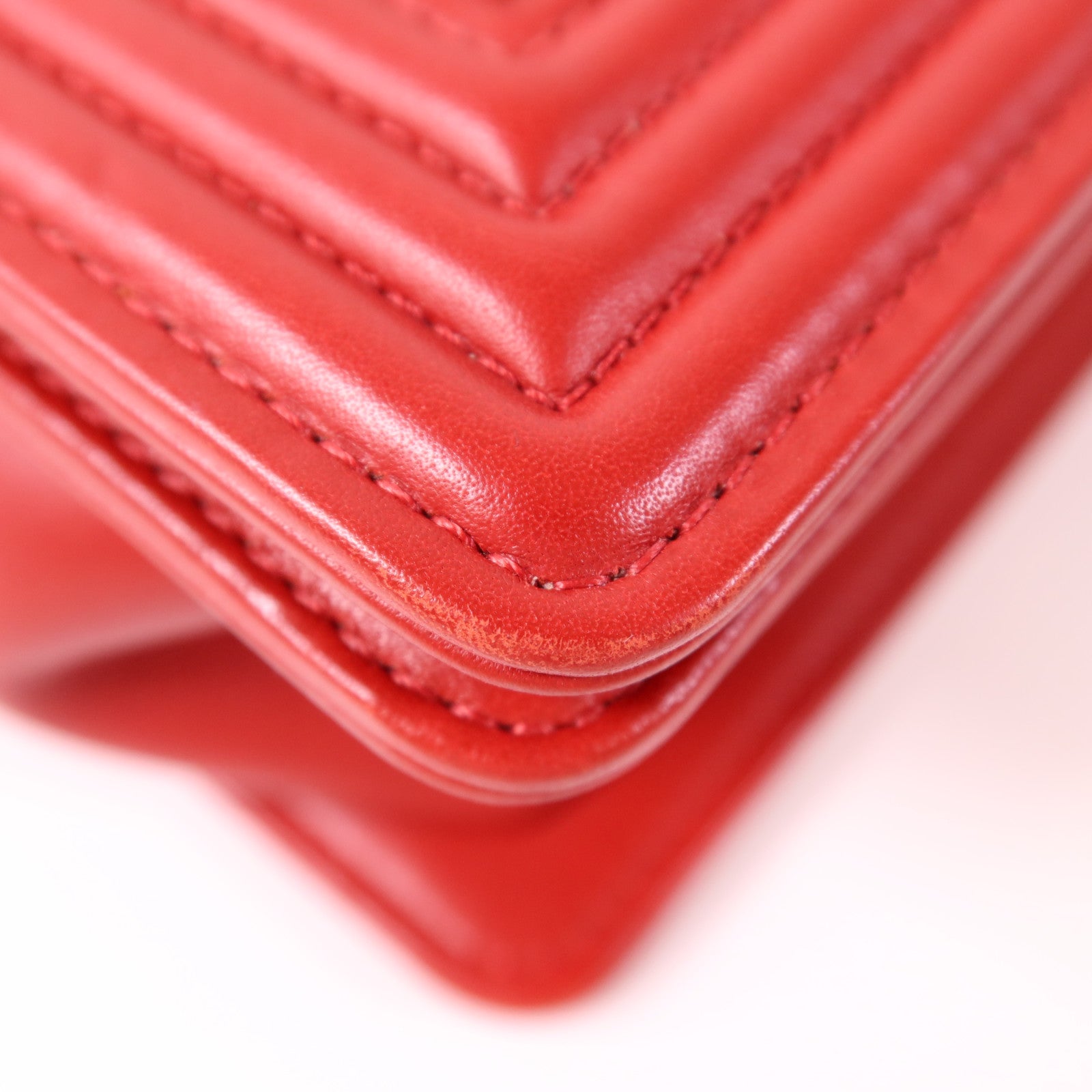 CHANEL CC SHW Boy 28 Chain Shoulder Bag Leather Red