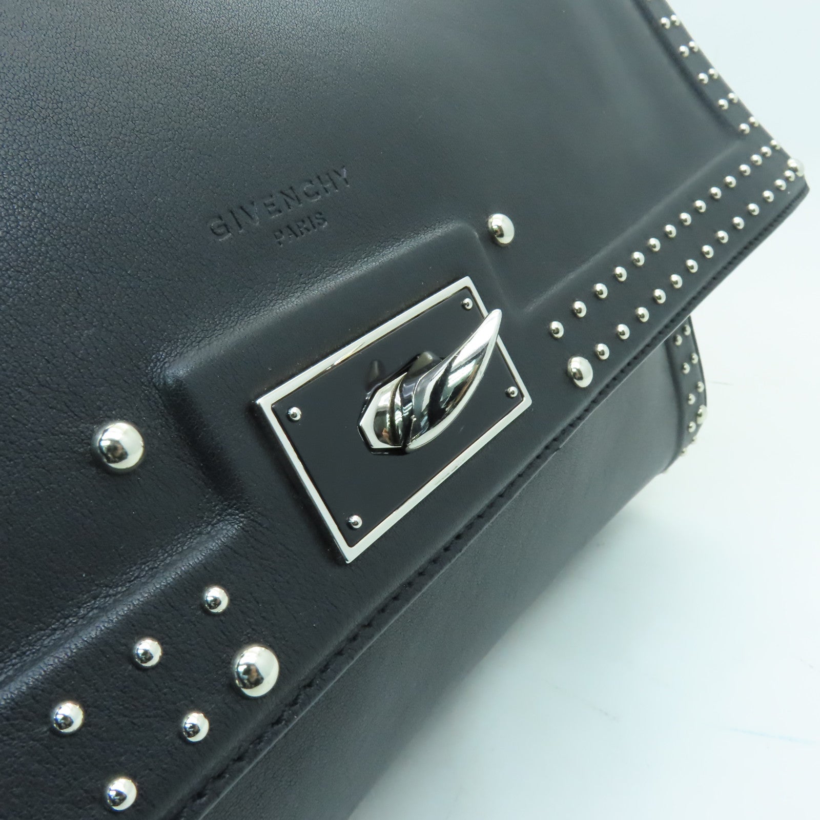 GIVENCHY 【激減優惠】牛皮皮革2way Shoulder Bag銀扣手挽肩背兩用袋黒色
