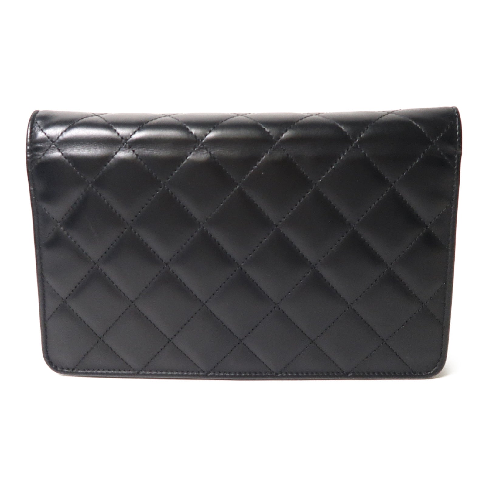 CHANEL 菱格牛皮皮革Cambon Wallet On Chain銀扣鏈帶肩背袋黑色