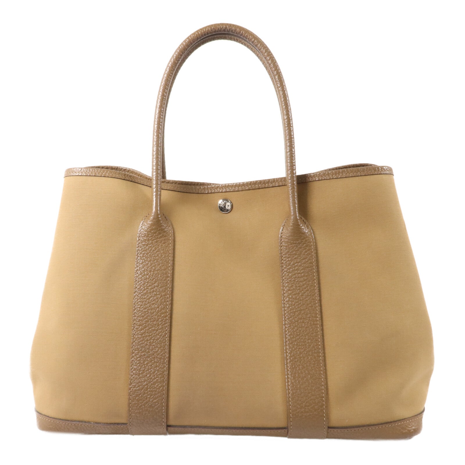 HERMES 帆布/Negonda皮革Garden Party PM手挽袋Etoupe
