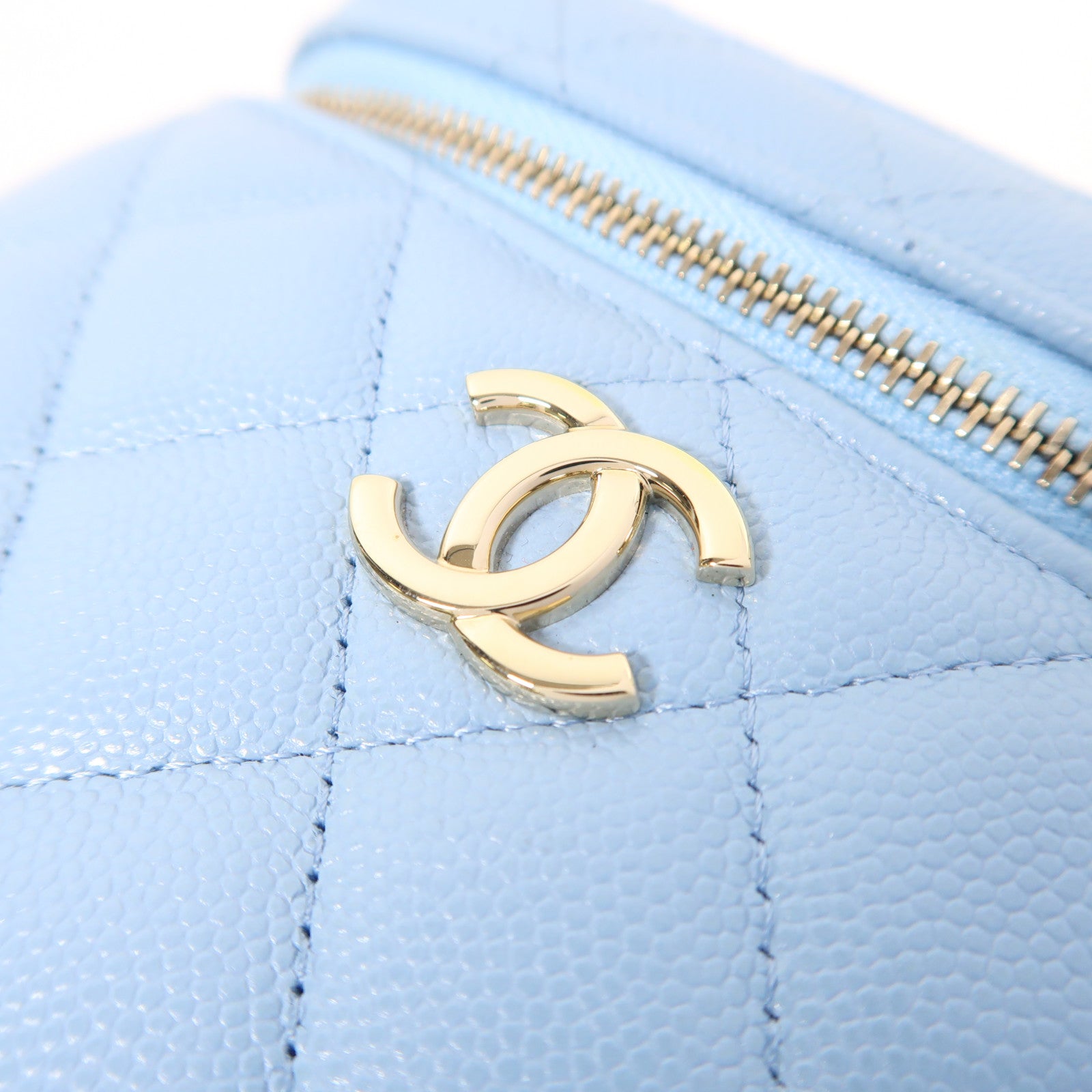 CHANEL CC GHW Vanity Bag Chain 2 Way Shoulder Bag Calfskin Leather Blue