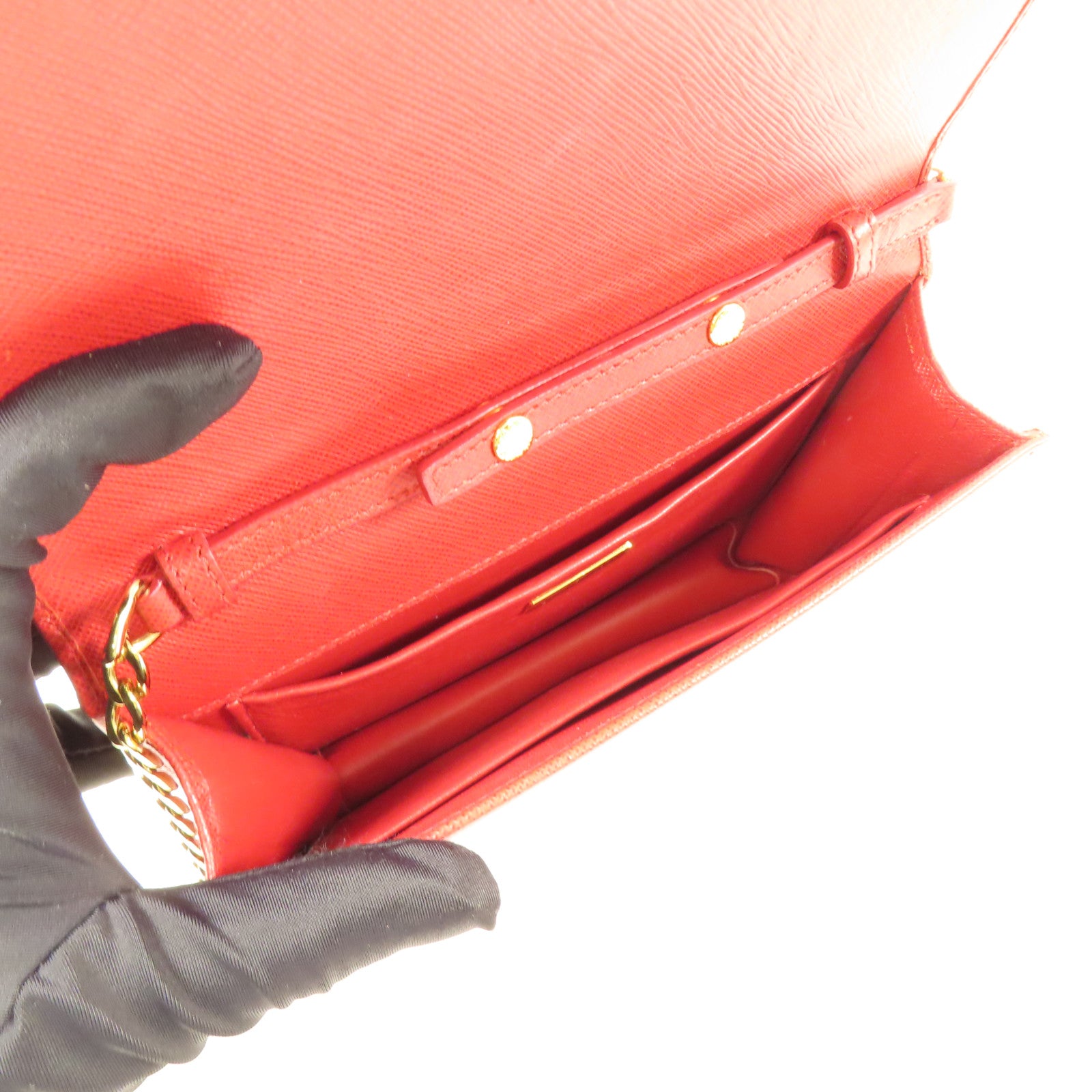 PRADA GHW Chain Wallet Shoulder Bag Saffiano Leather Red