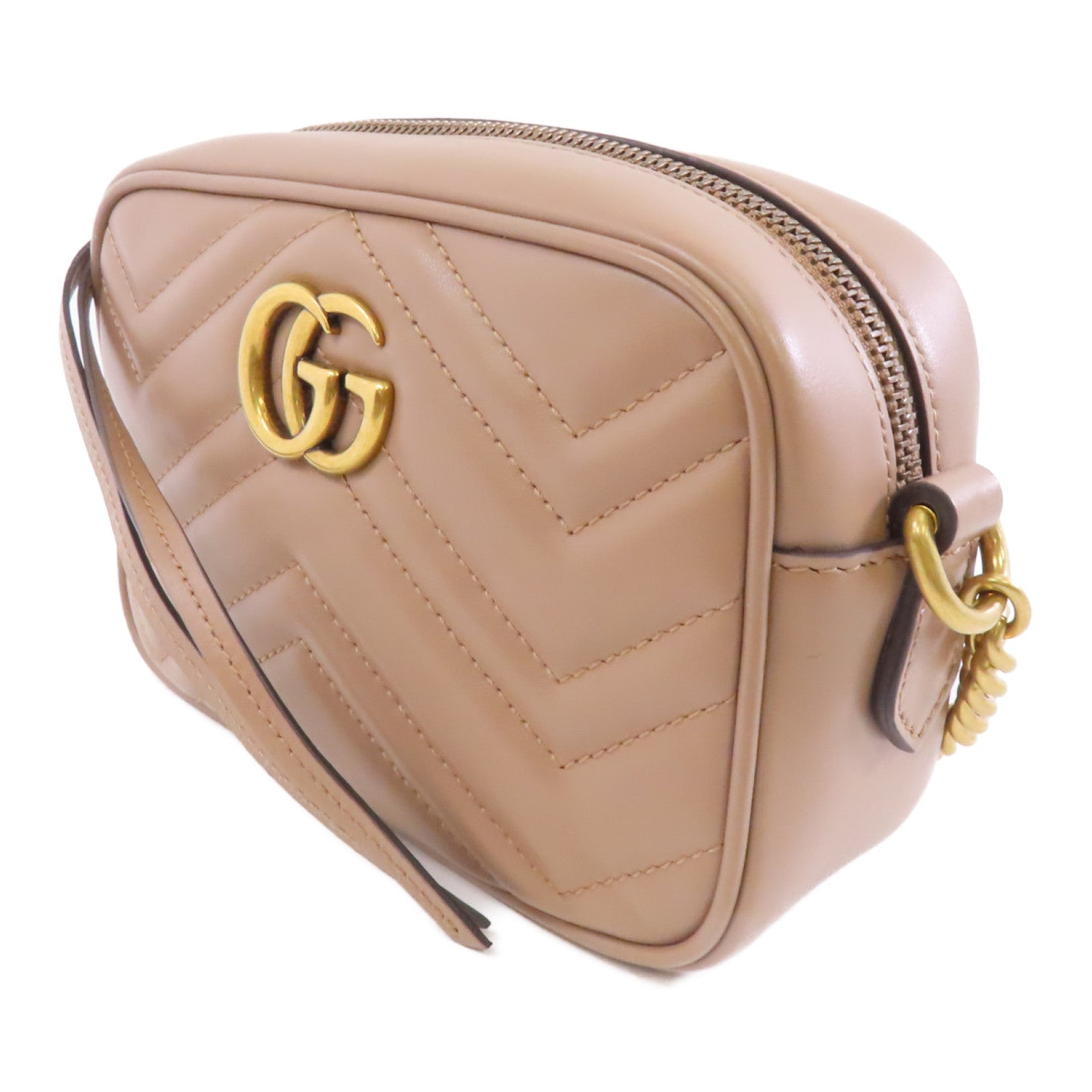 GUCCI 牛皮皮革GG Marmont金扣肩背袋杏色