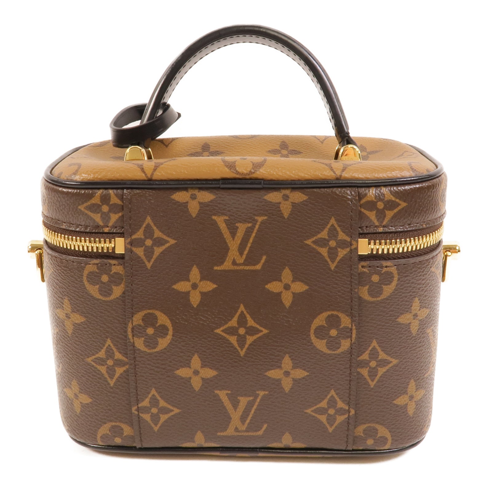 LOUIS VUITTON Monogram Reverse Vanity PM金扣手挽肩背兩用袋棕色