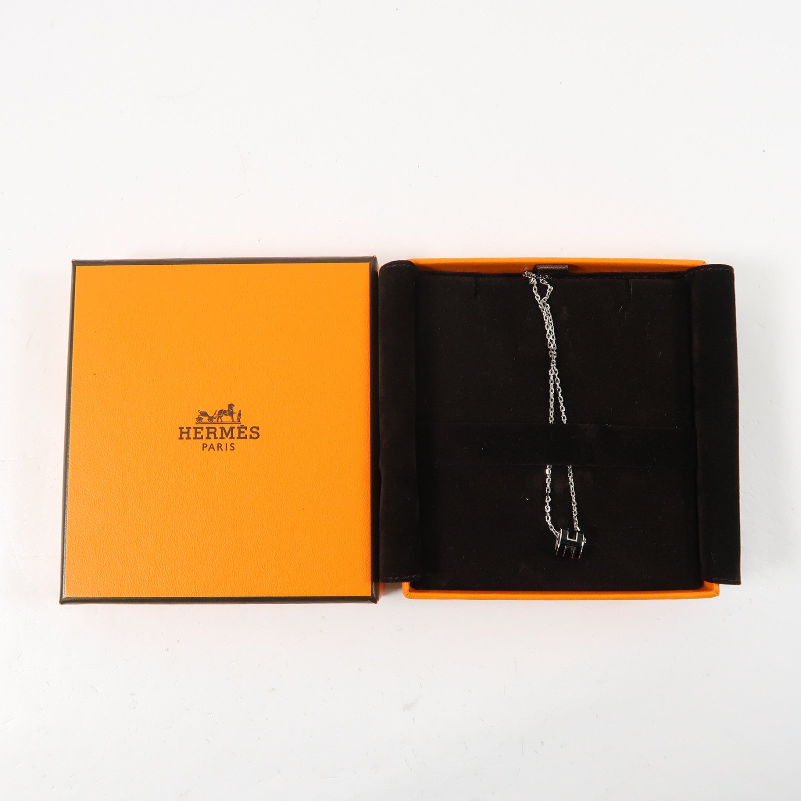 HERMES 金屬Mini Pop H項鍊銀色/黑色