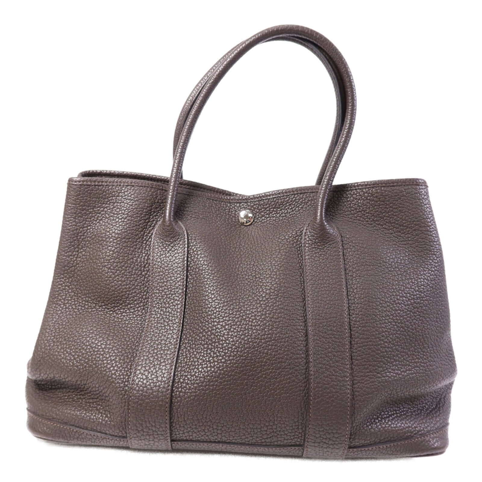 HERMES Negonda皮革GardenParty PM銀扣手挽袋Chocolat