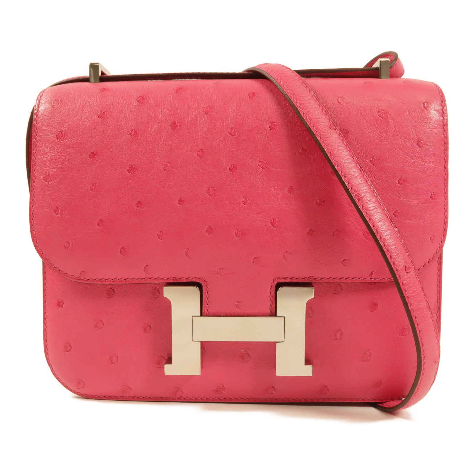 HERMES 鴕鳥皮革Constance Mini肩背袋Rose Tyrien