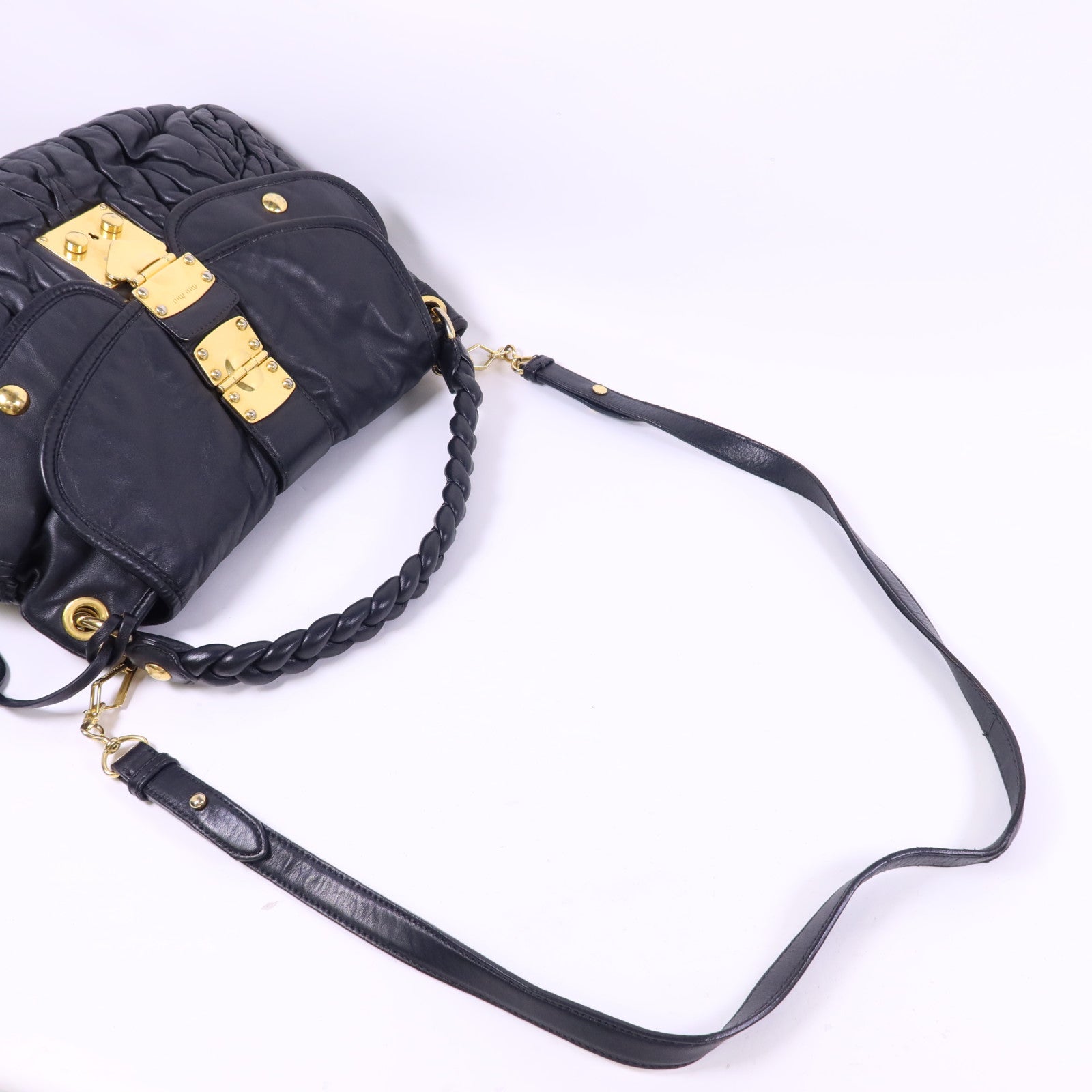 Miu Miu 羊皮皮革2 Way Shoulder Bag金扣手挽肩背兩用袋
