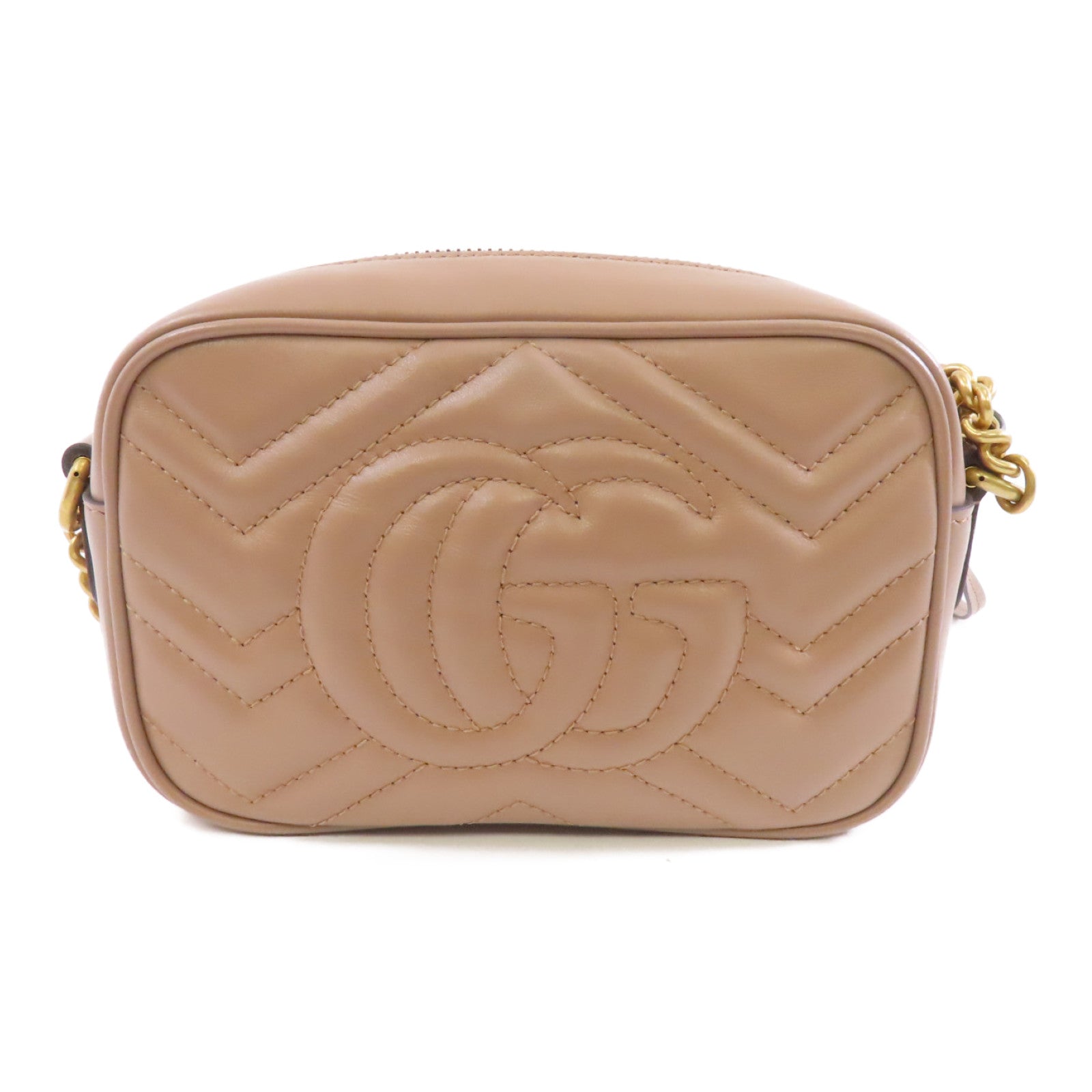 GUCCI 牛皮皮革GG Marmont金扣肩背袋杏色