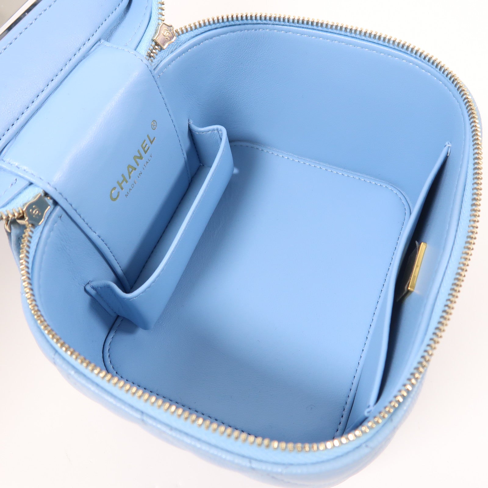 CHANEL 牛皮皮革Vanity Bag金扣鏈帶手挽肩背兩用袋