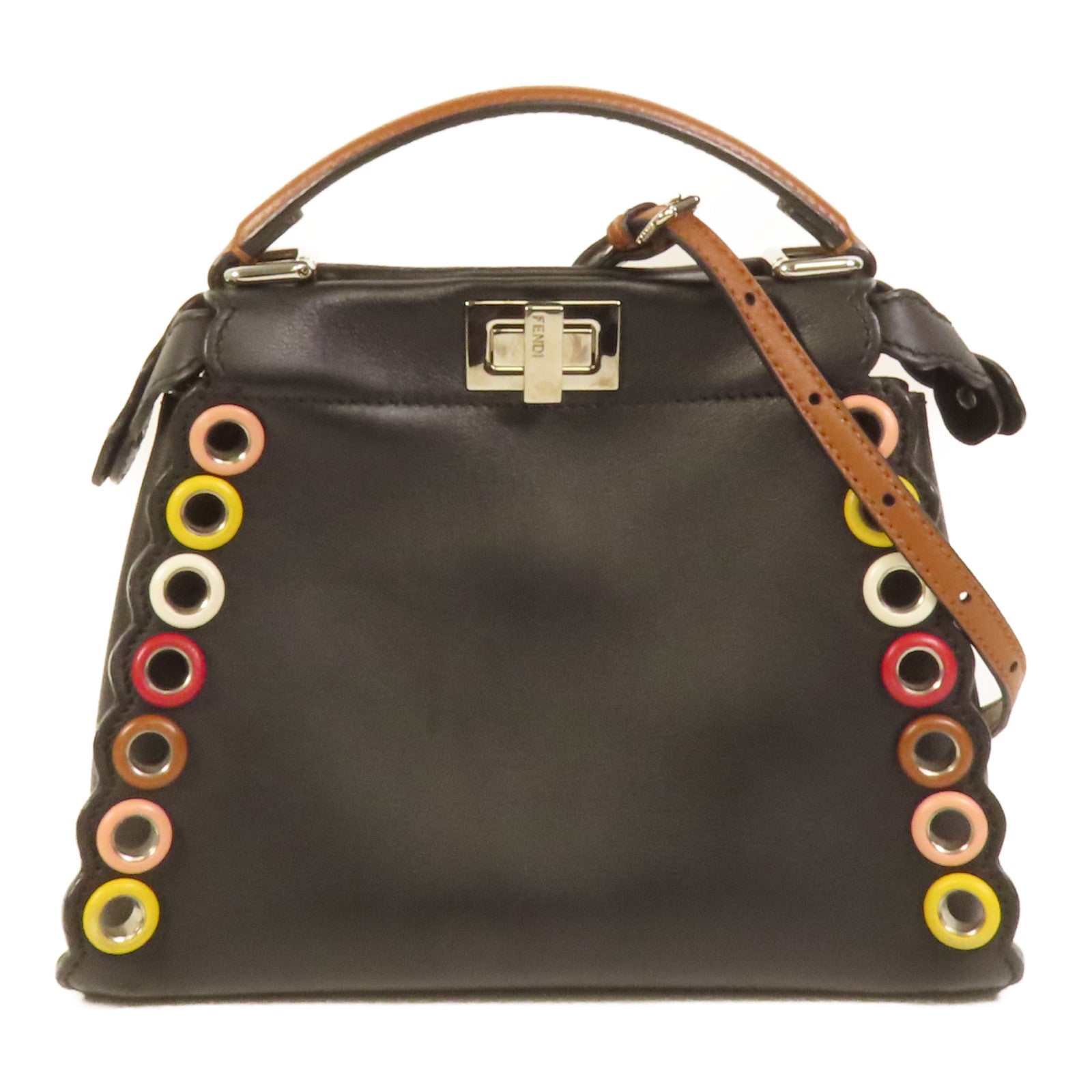 FENDI 牛皮皮革Mini Peekaboo銀扣手挽肩背兩用袋