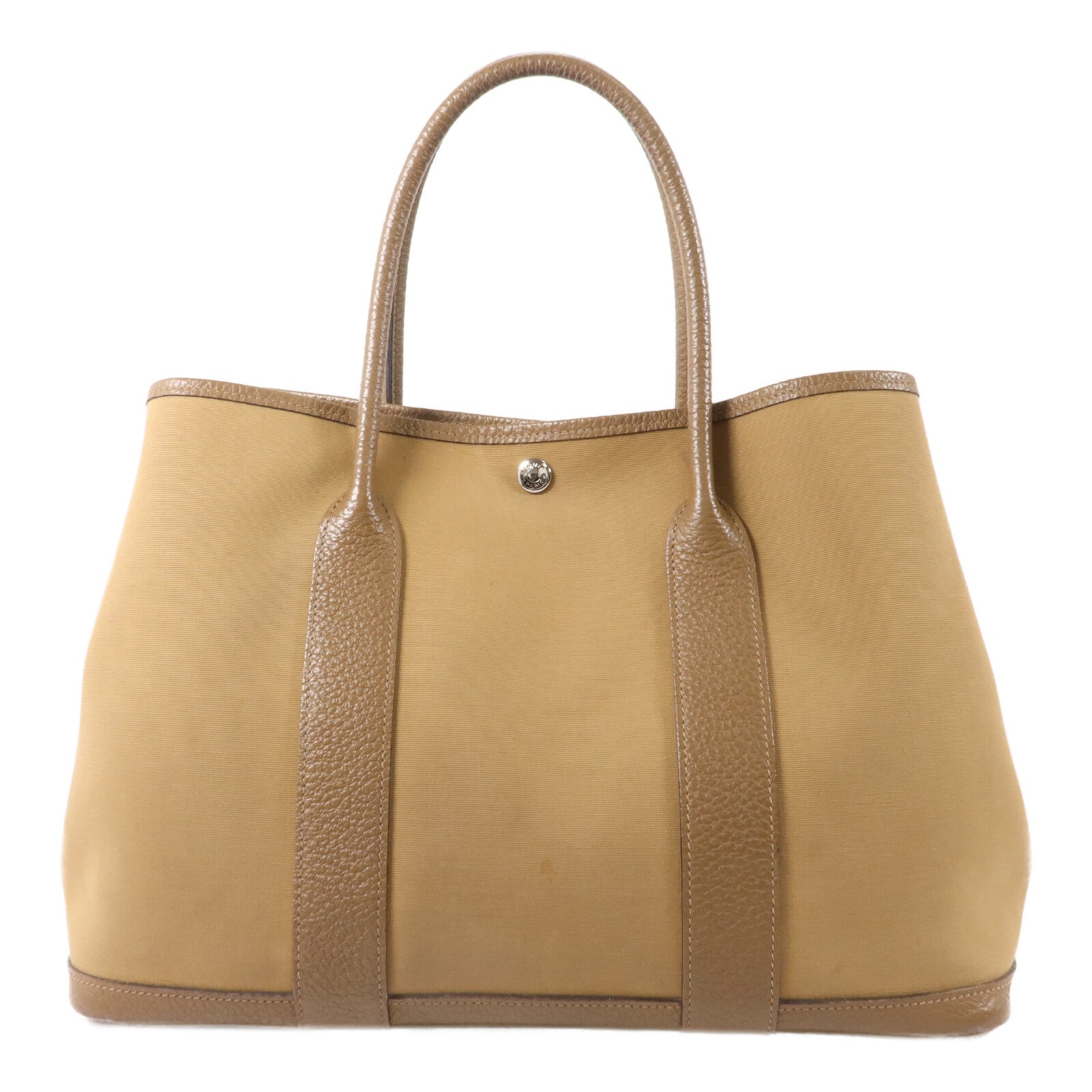 HERMES 帆布/Negonda皮革Garden Party PM手挽袋Etoupe