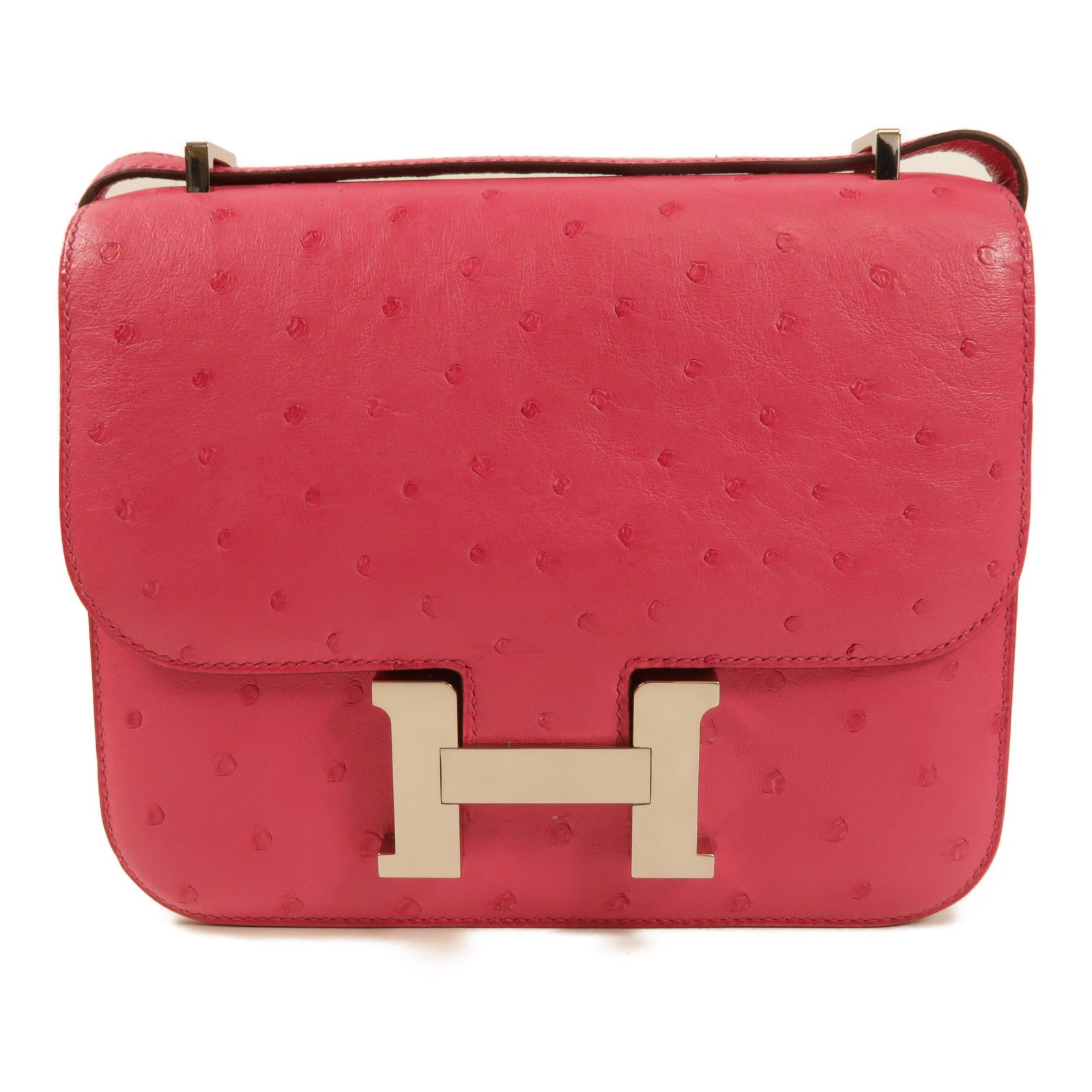 HERMES 鴕鳥皮革Constance Mini肩背袋Rose Tyrien