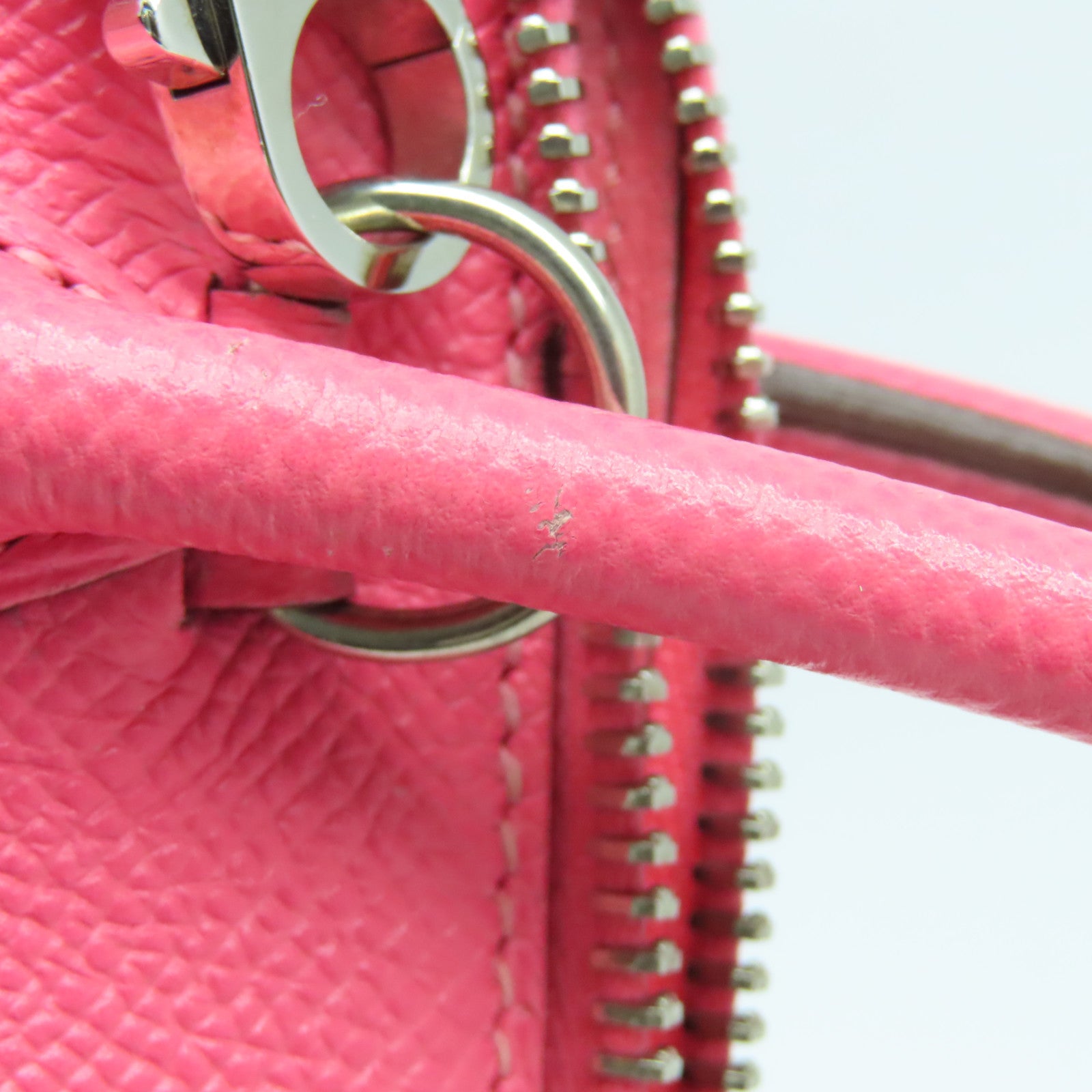 HERMES Epsom皮革Bolide 27银扣手挽肩背两用袋Rose Azalee粉红色