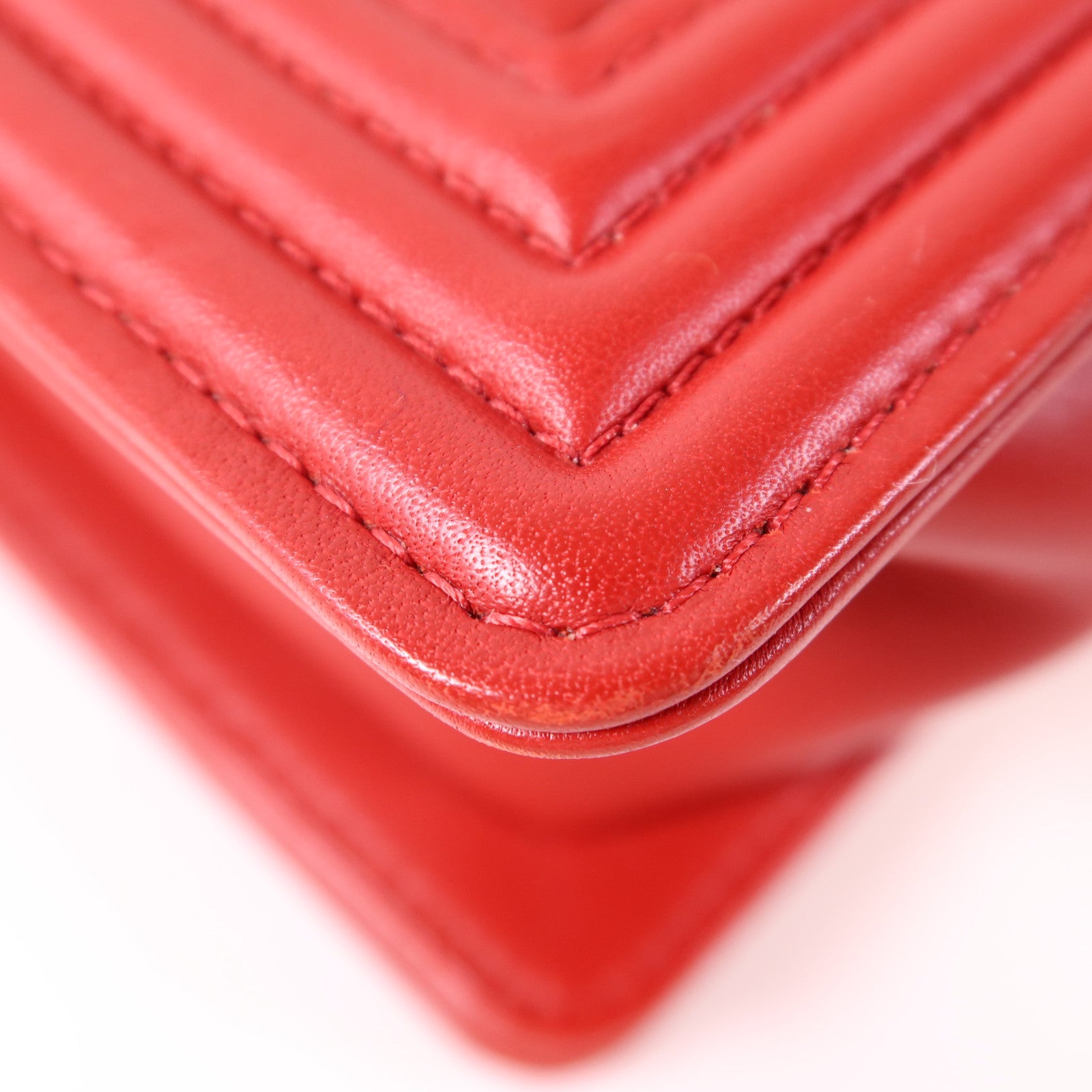 CHANEL CC SHW Boy 28 Chain Shoulder Bag Leather Red