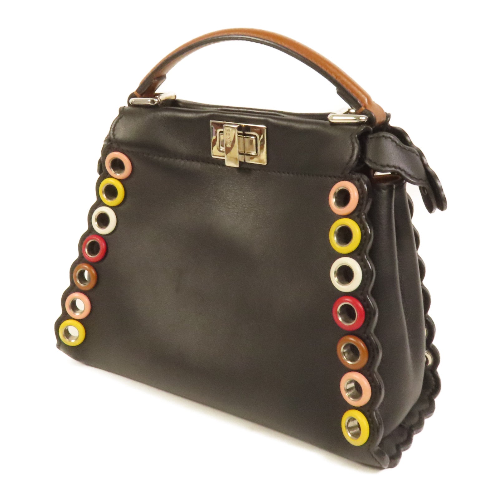 FENDI 【激減優惠】牛皮皮革Mini Peekaboo銀扣手挽肩背兩用袋