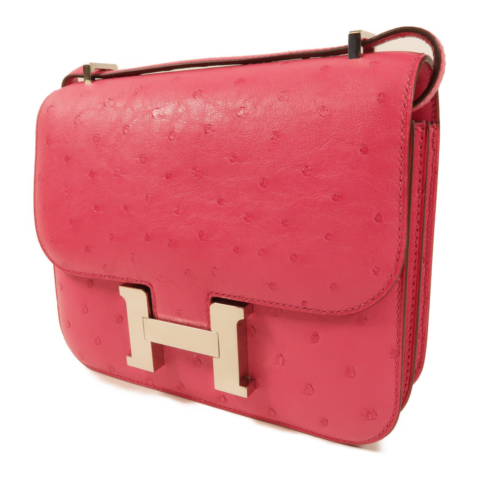 HERMES 鴕鳥皮革Constance Mini肩背袋Rose Tyrien