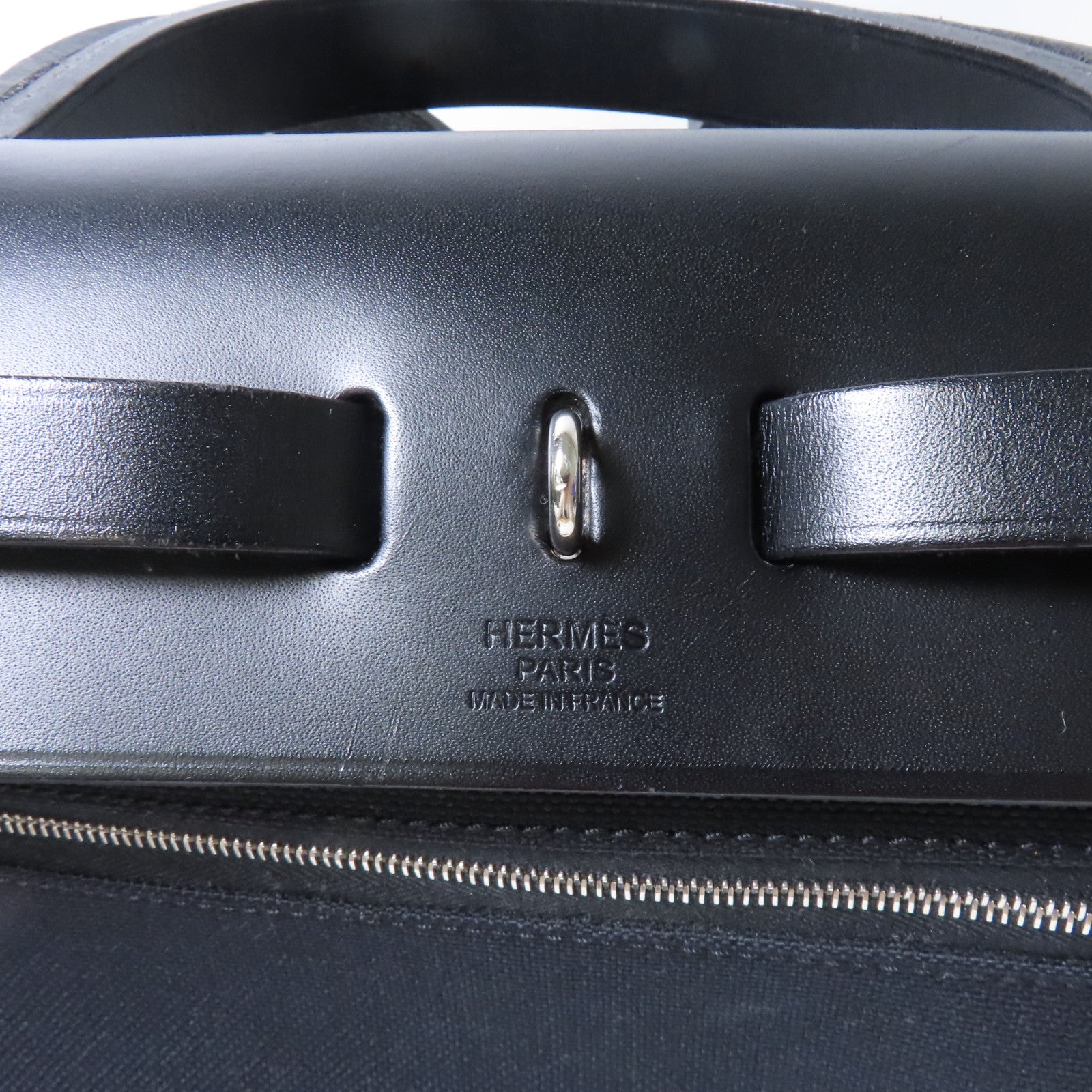 HERMES 帆布Herbag PM銀扣手挽肩背兩用袋黑色